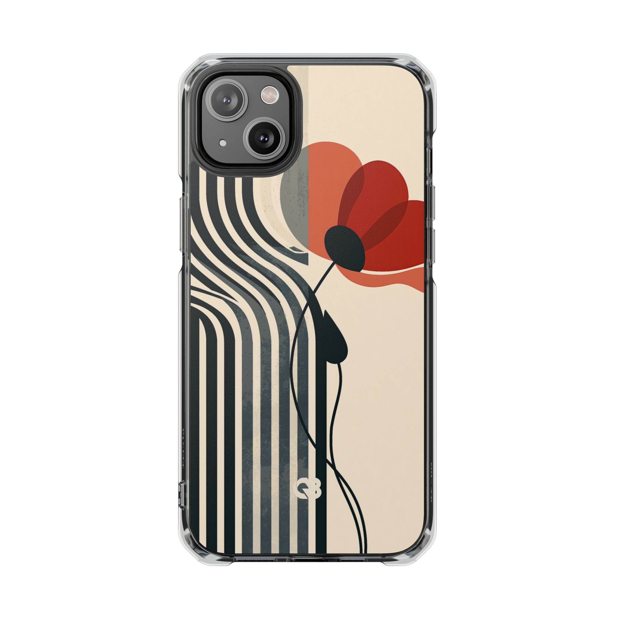 Beige Impact MagSafe Phone Case for iPhone - Crimson Line Bloom