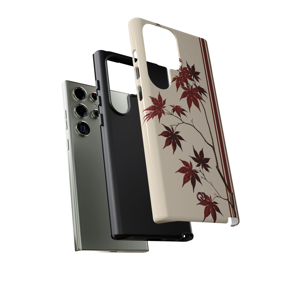 Red Tough Phone Case for Samsung - Crimson Momiji Stripe