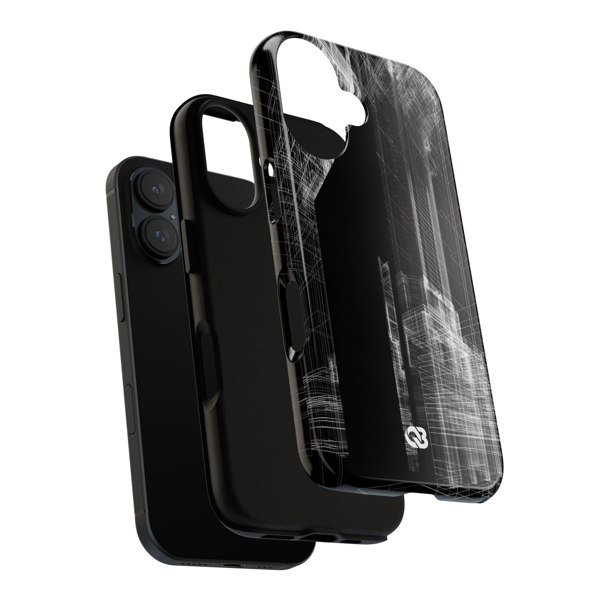 Black Tough Phone Case for iPhone - Ghost Urban Wireframe