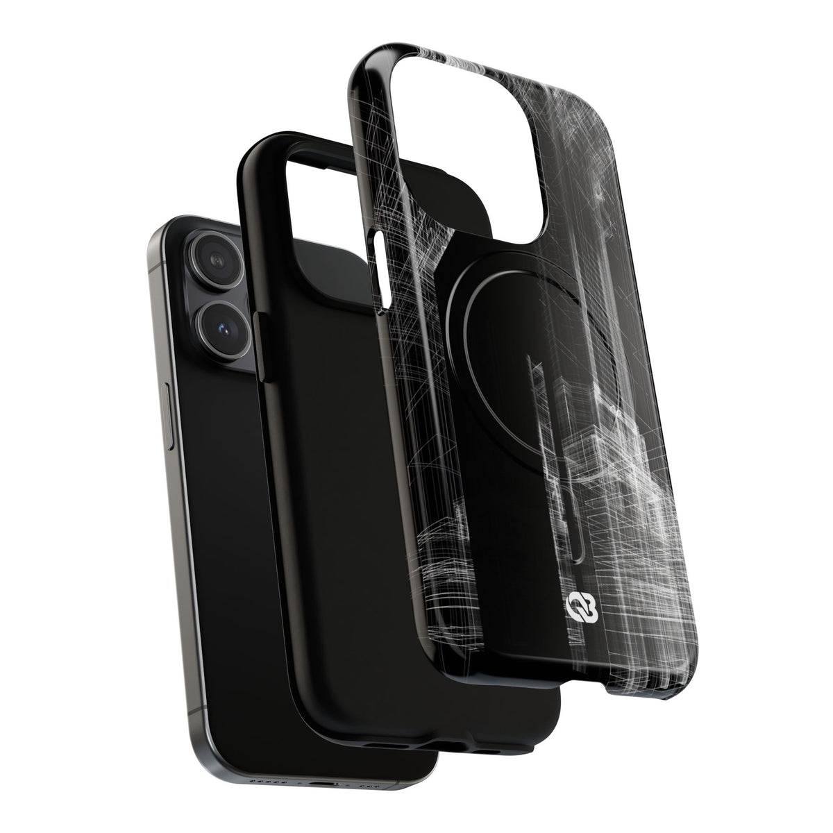 Black Tough 2.0 Magsafe Phone Case for iPhone - Ghost Urban Wireframe