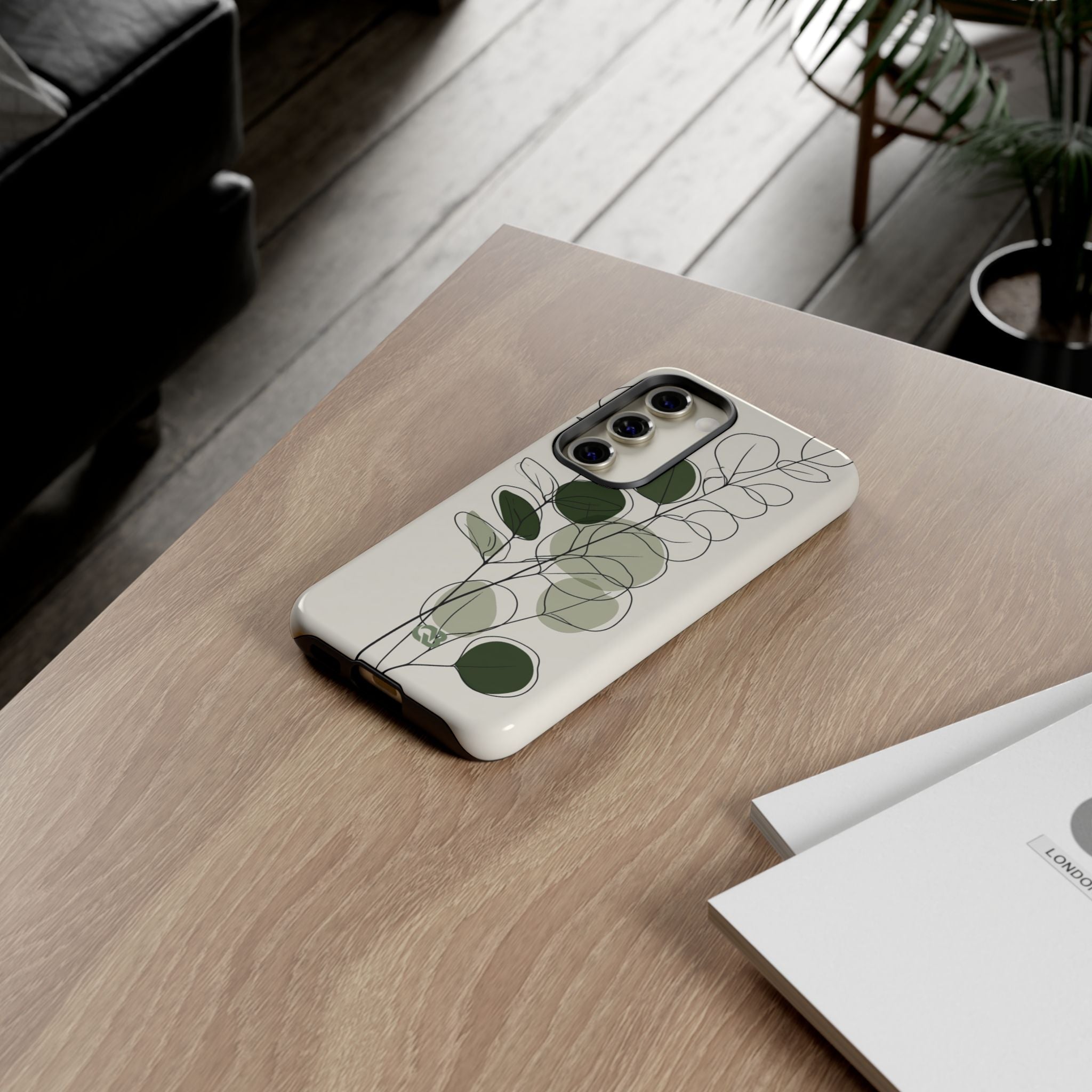Green Tough Phone Case for Samsung - Muted Eucalyptus Sketch