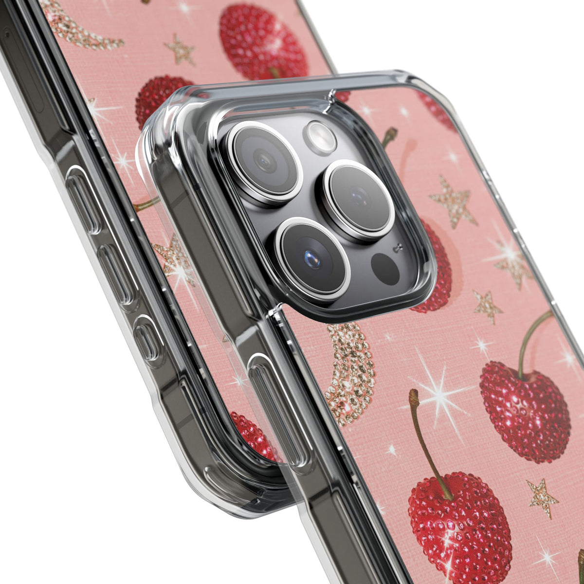 Bedazzled Ruby Cherries · Clear Impact Magnetic Phone Case for iPhone · Pink