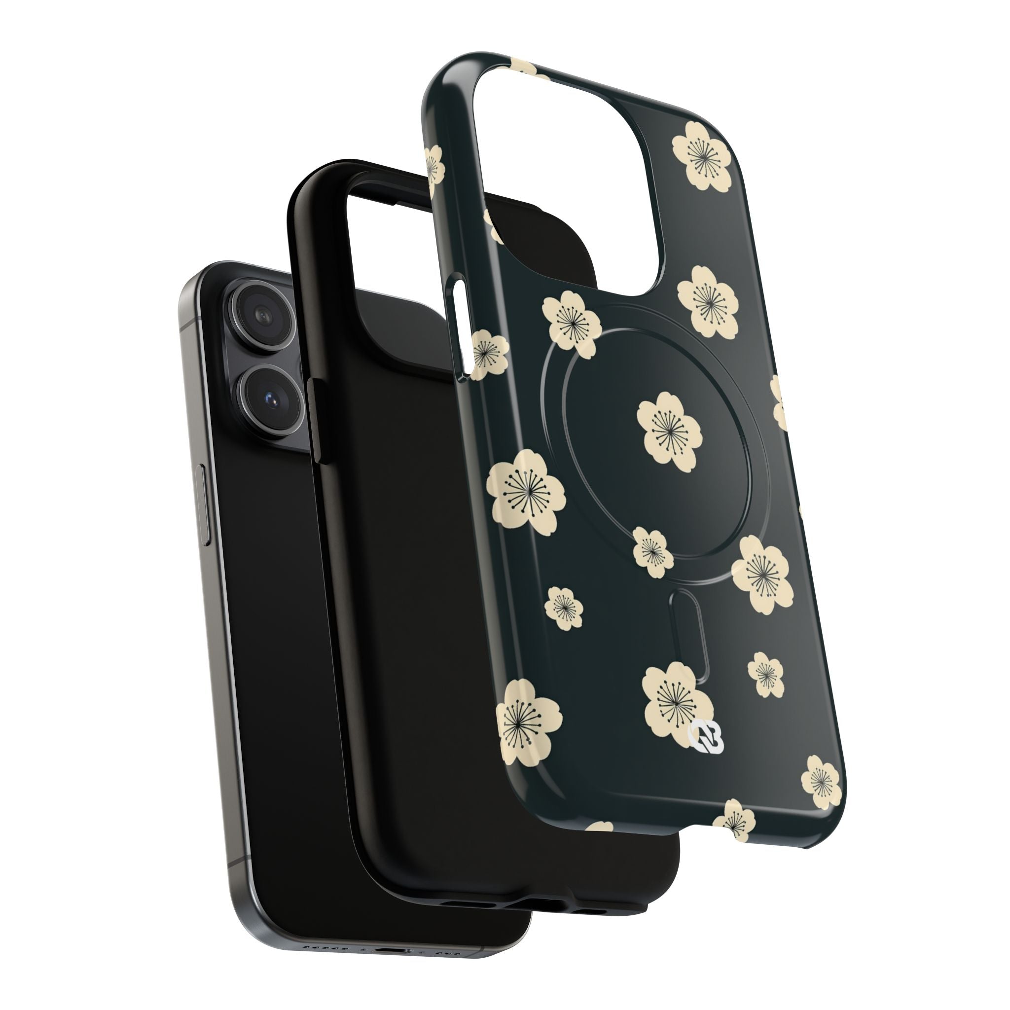 Teal Tough 2.0 Magsafe Phone Case for iPhone - Obsidian Cream Petals