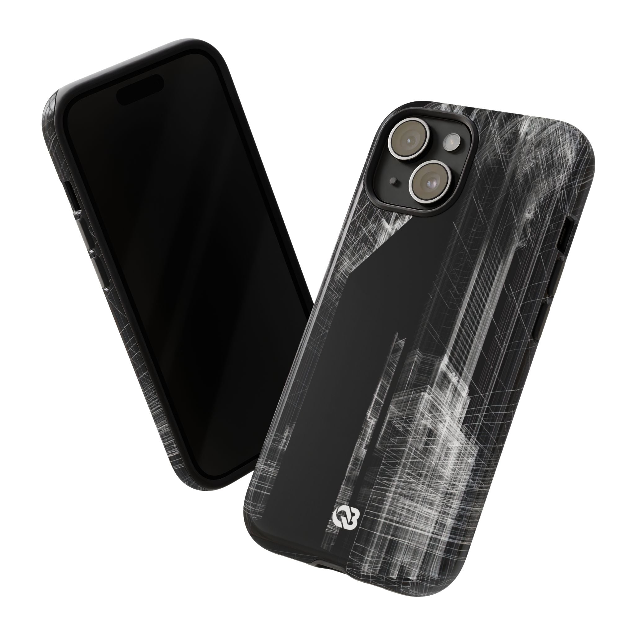 Black Tough Phone Case for iPhone - Ghost Urban Wireframe