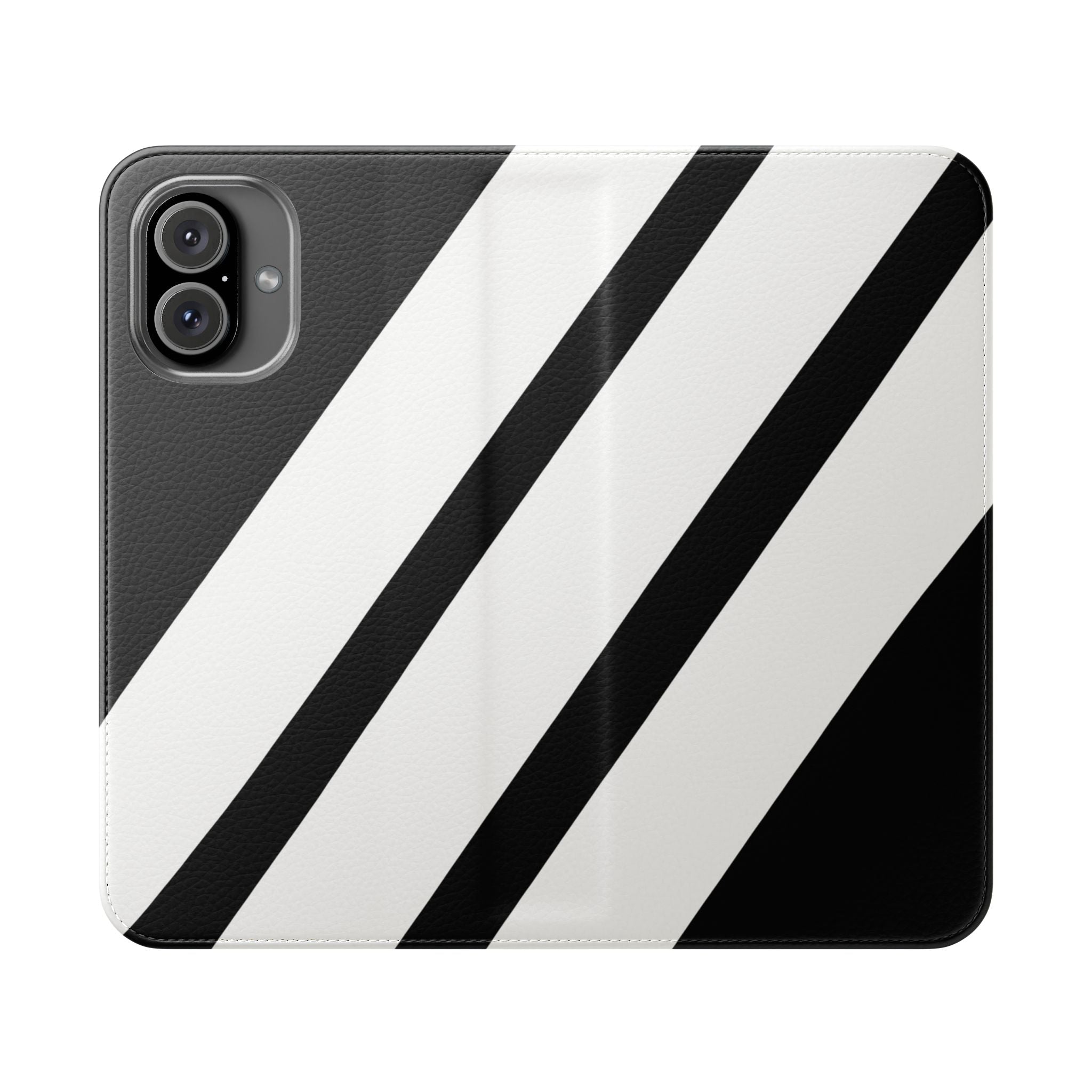 Diagonal Stripes BlackWhite - iPhone 16 Plus Case - Wallet