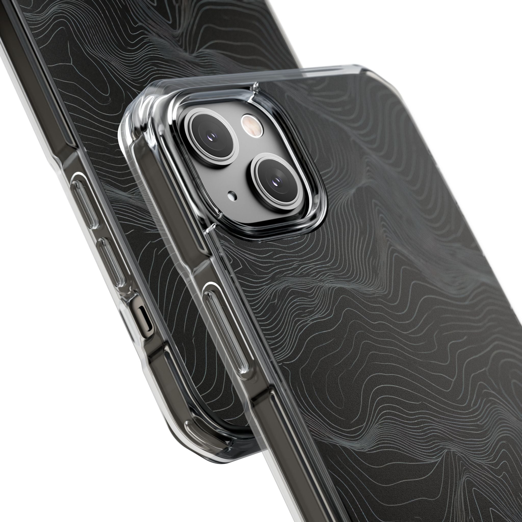 Black Impact MagSafe Phone Case for iPhone - Obsidian Topo Wireframe