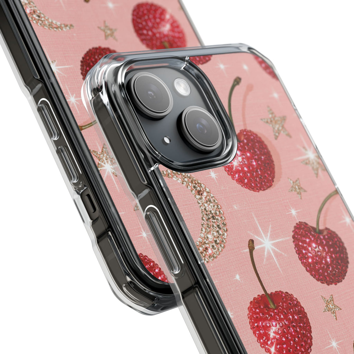 Bedazzled Ruby Cherries · Clear Impact Magnetic Phone Case for iPhone · Pink