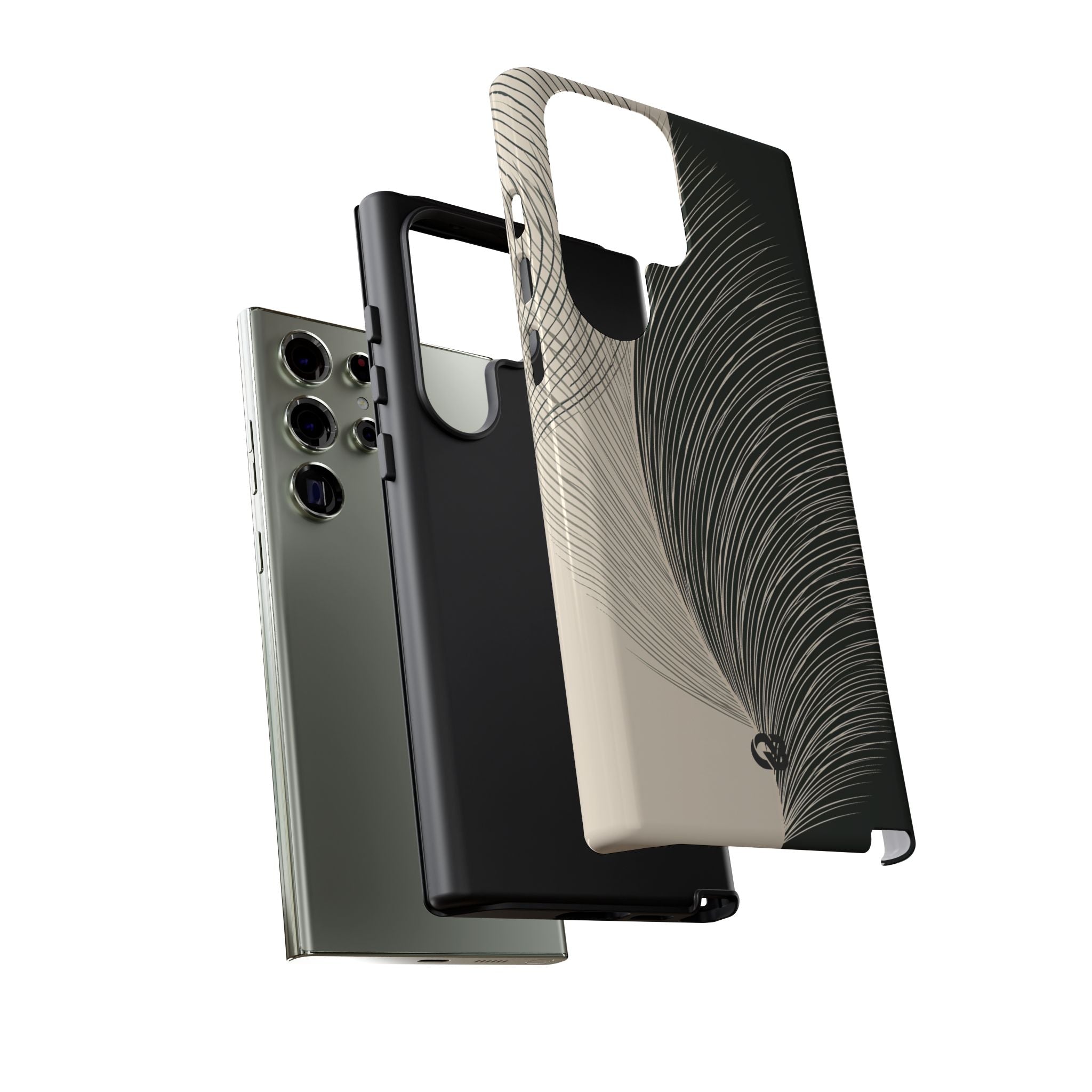 Beige Tough Phone Case for Samsung - Obsidian Cream Plume