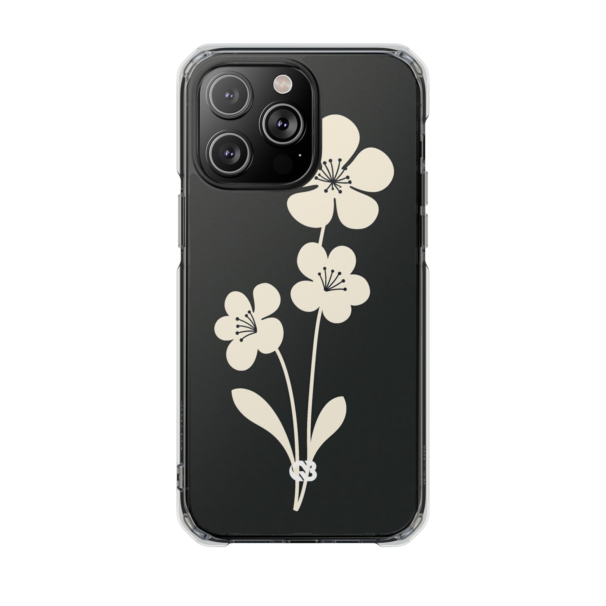 Black Impact MagSafe Phone Case for iPhone - Obsidian Cream Bloom