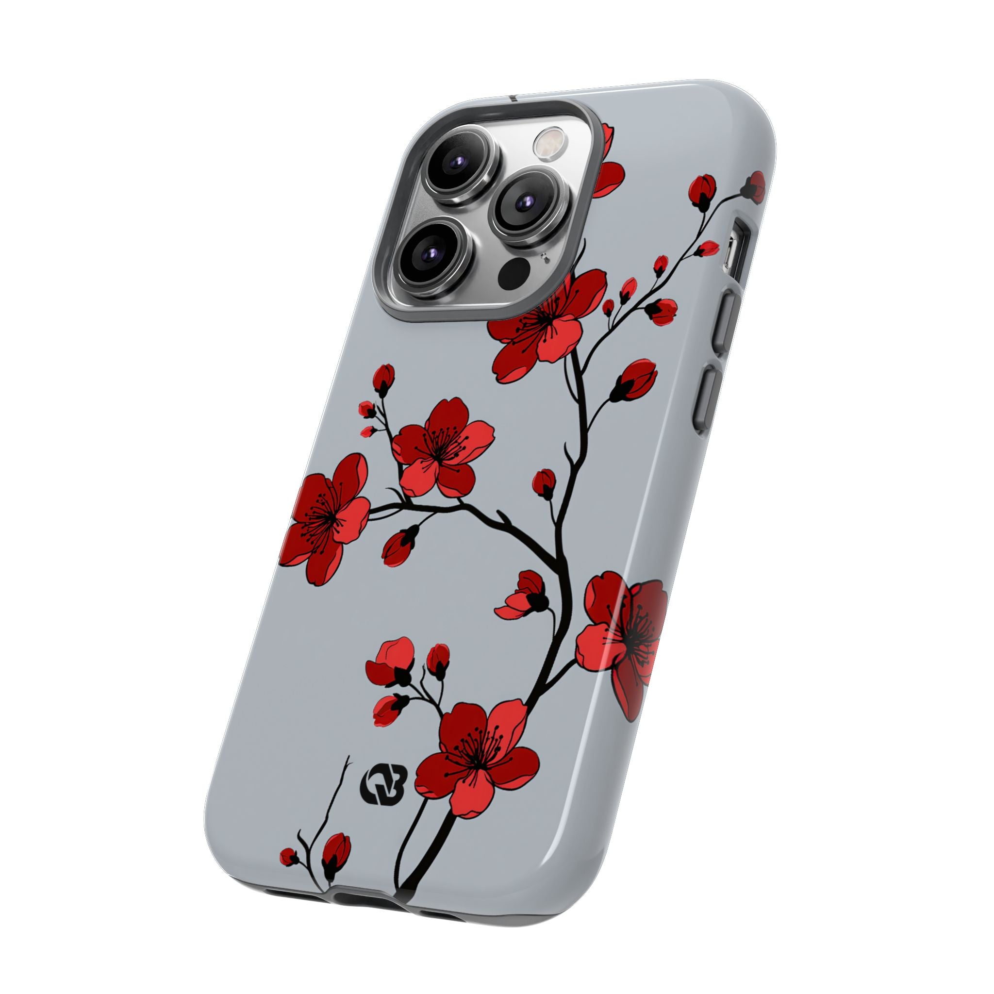 Grey Tough Phone Case for iPhone - Crimson Blossom Onyx