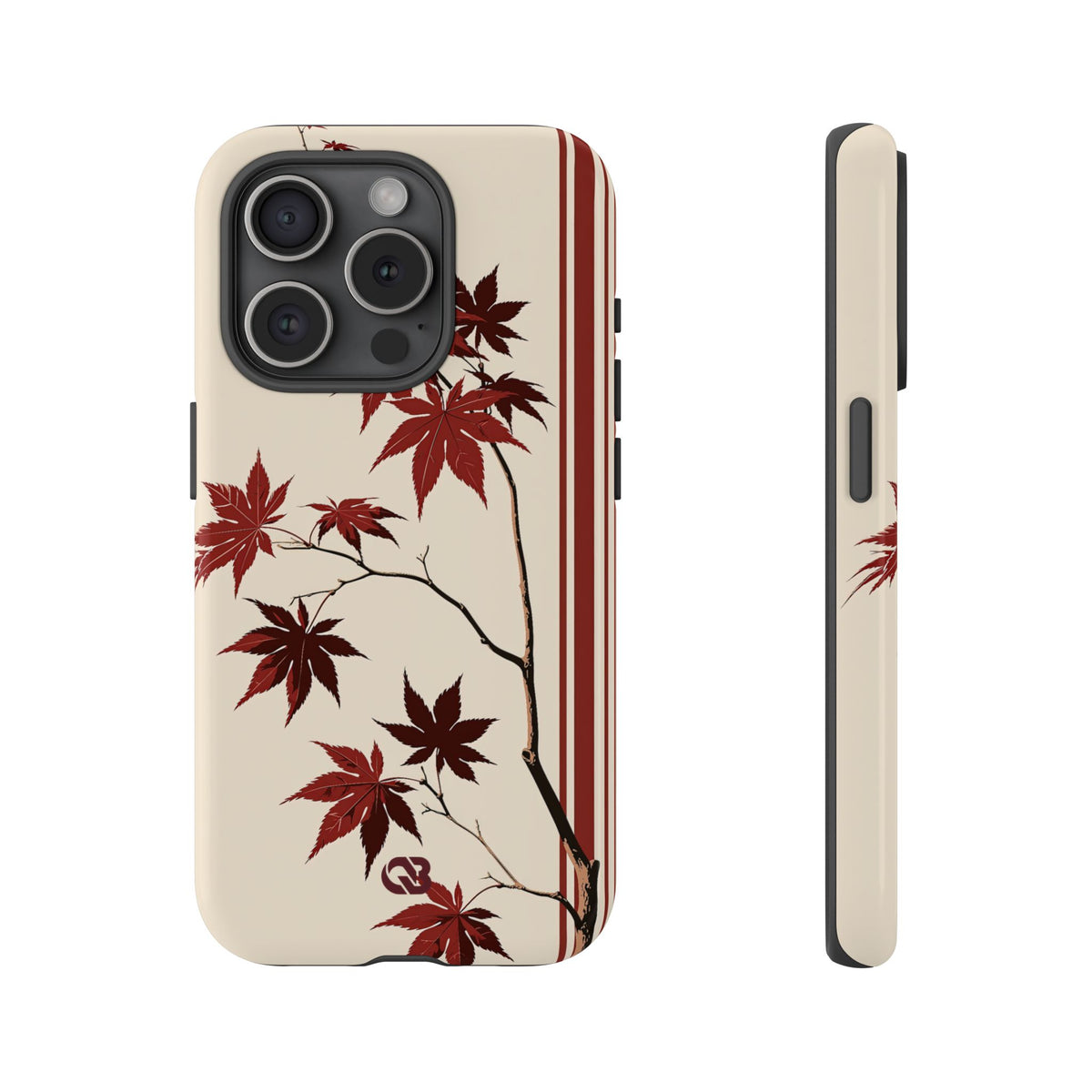 Red Tough Phone Case for iPhone - Crimson Momiji Stripe