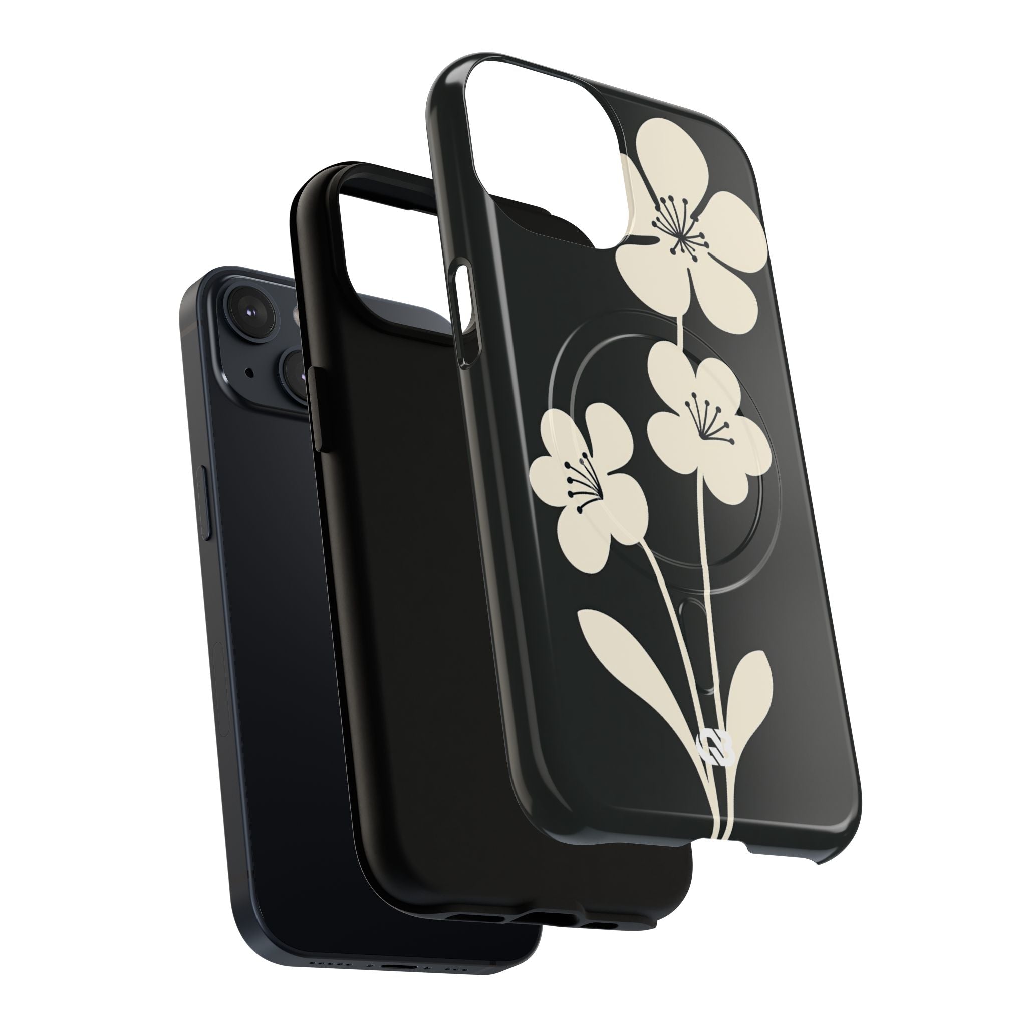 Black Tough 2.0 Magsafe Phone Case for iPhone - Obsidian Cream Bloom