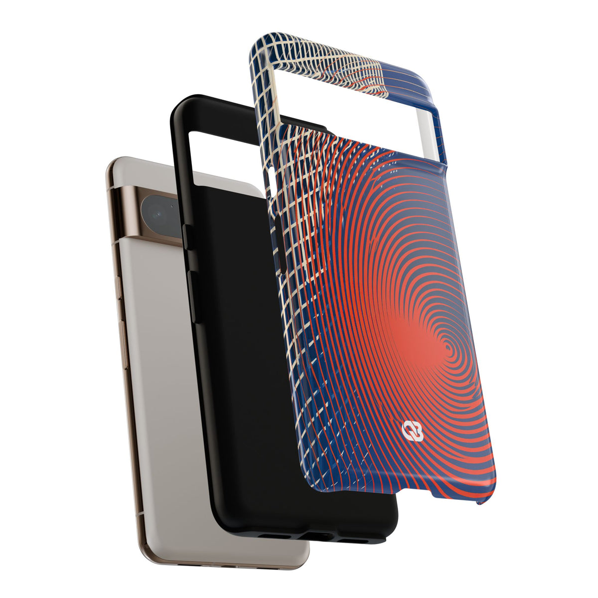 Blue Tough Phone Case for Google Pixel - Orange Orbit Grid