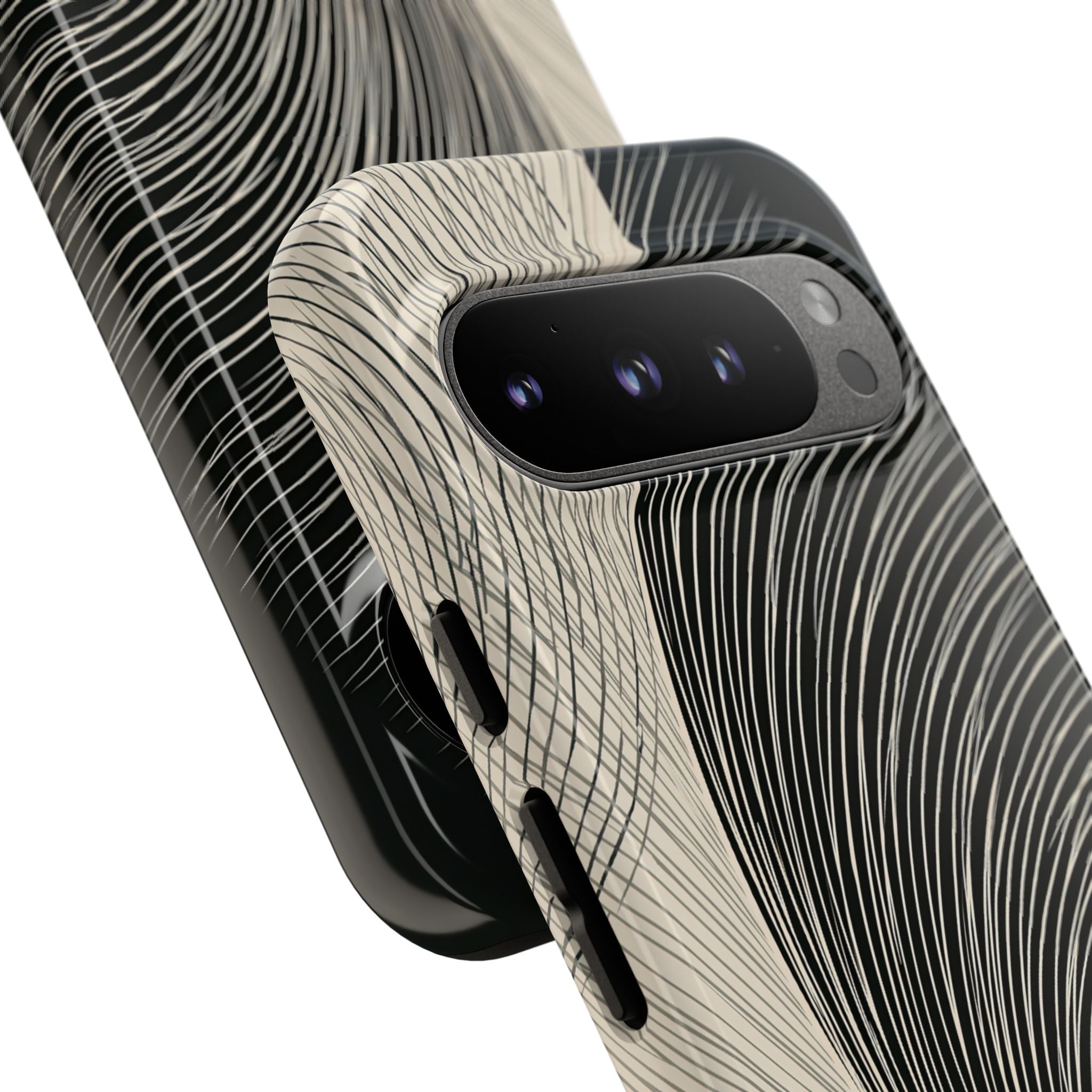 Beige Tough Phone Case for Google Pixel - Obsidian Cream Plume