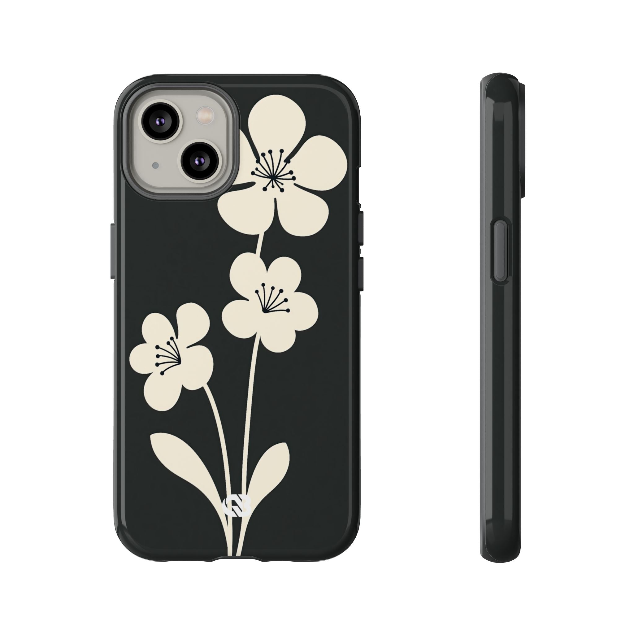 Black Tough Phone Case for iPhone - Obsidian Cream Bloom