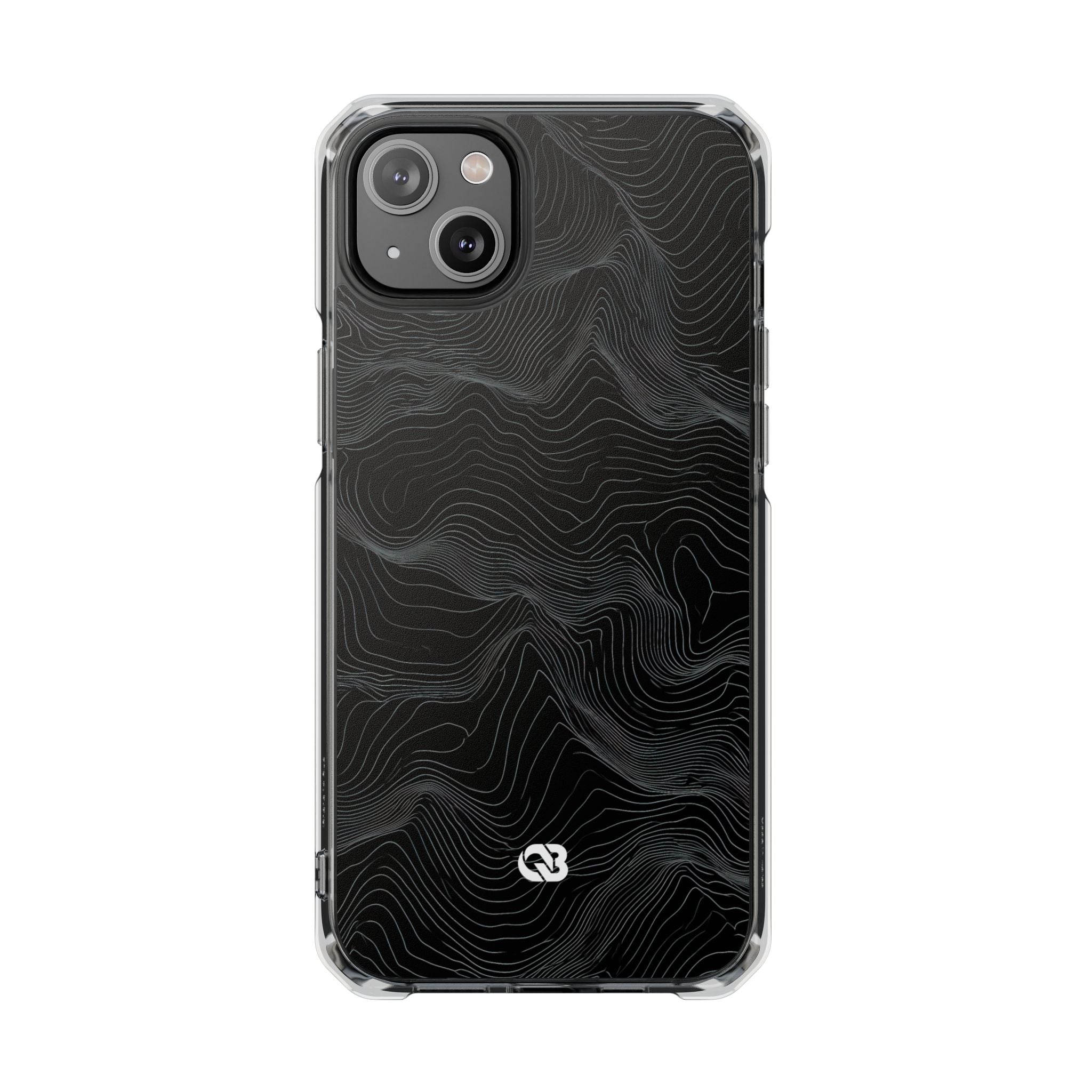 Black Impact MagSafe Phone Case for iPhone - Obsidian Topo Wireframe