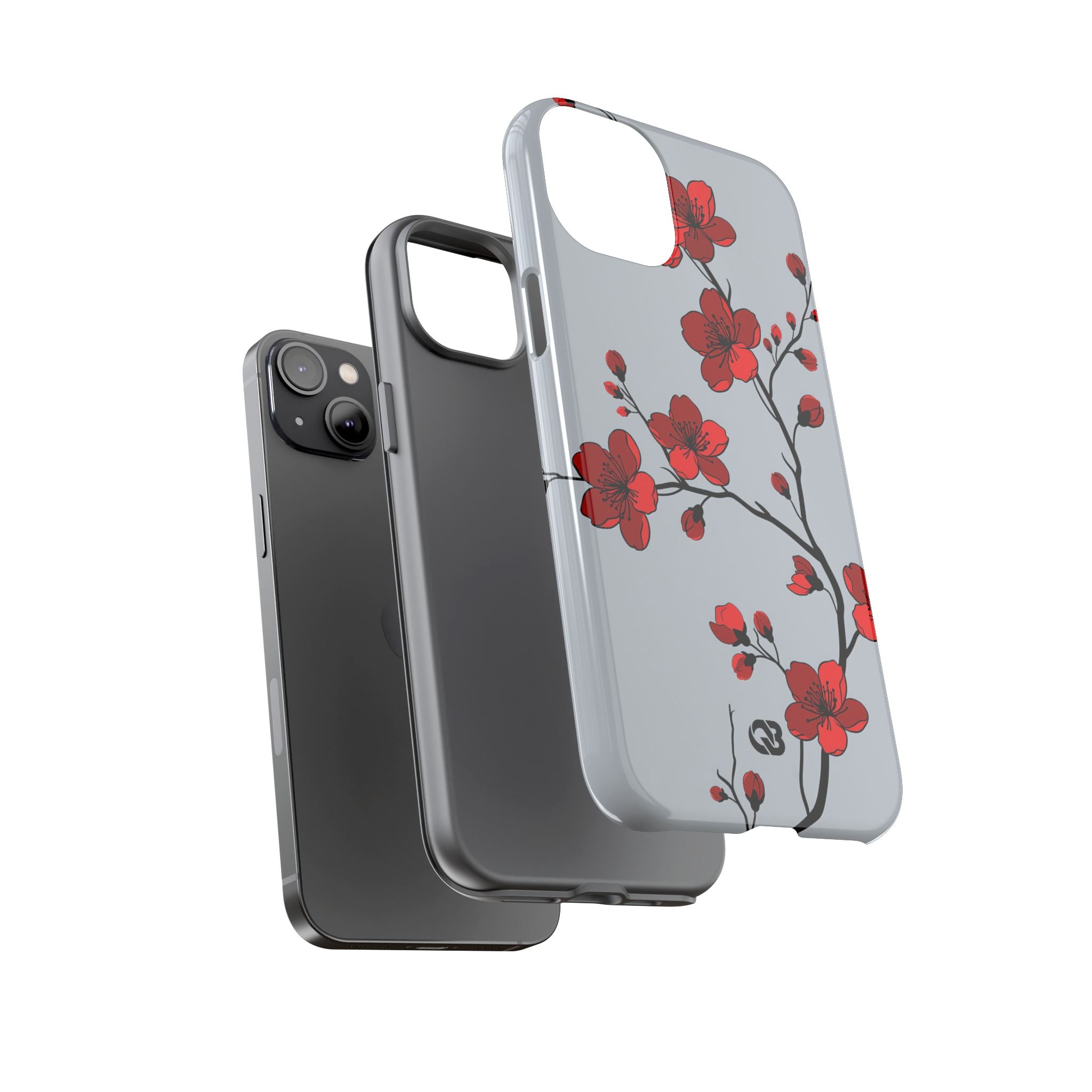 Grey Tough Phone Case for iPhone - Crimson Blossom Onyx