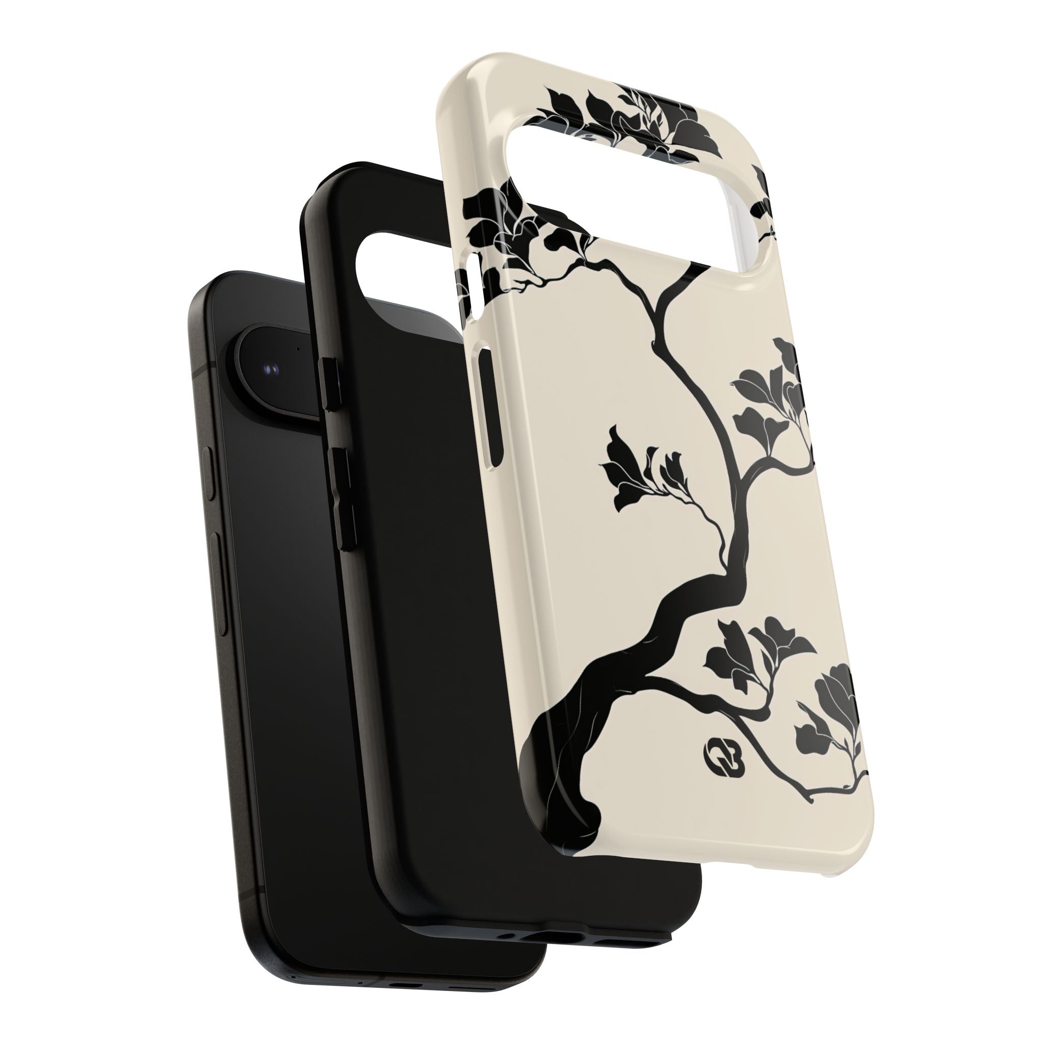Beige Tough Phone Case for Google Pixel - Obsidian Bonsai Silhouette