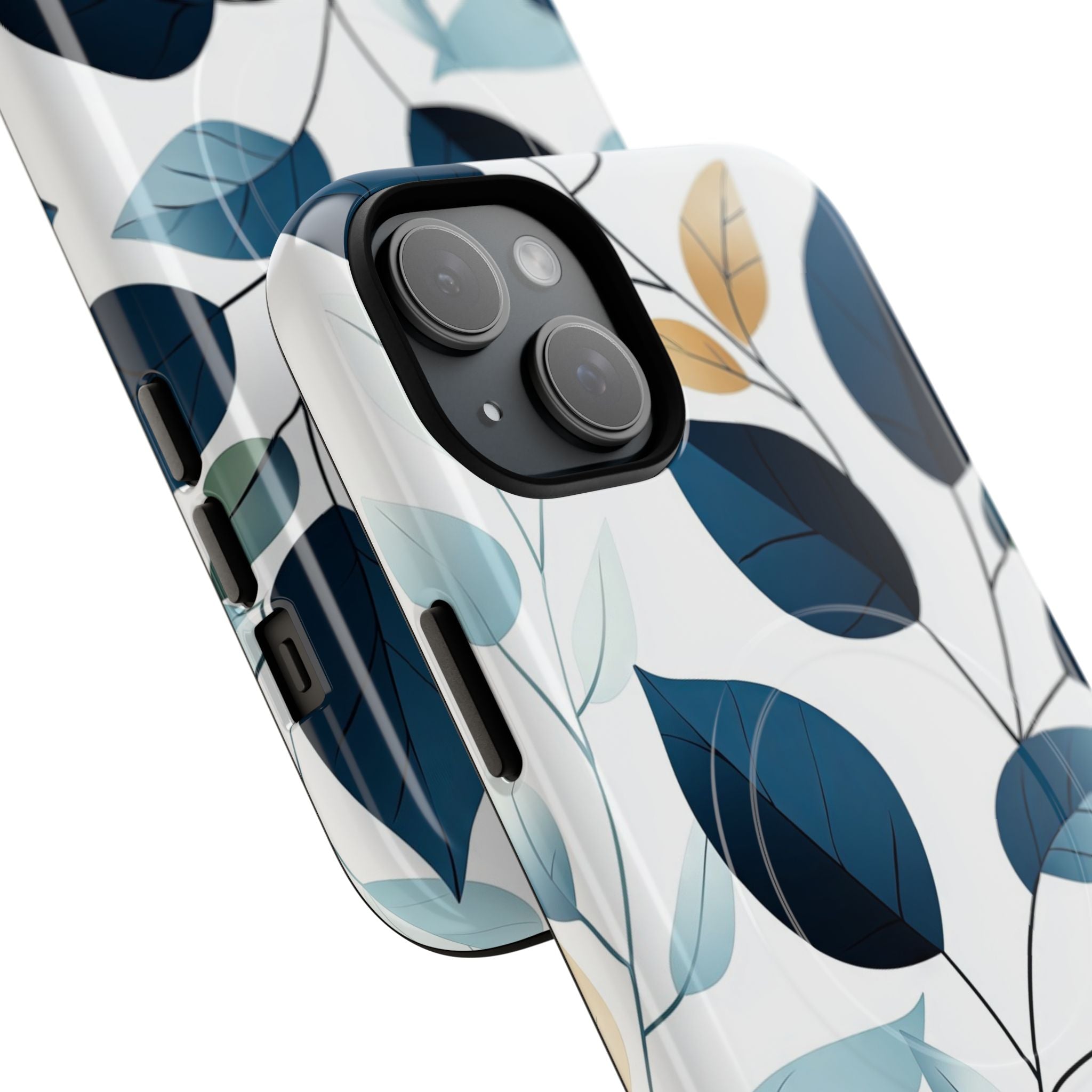 Navy Leaf Veins iPhone 15 Plus Cover - Tough+