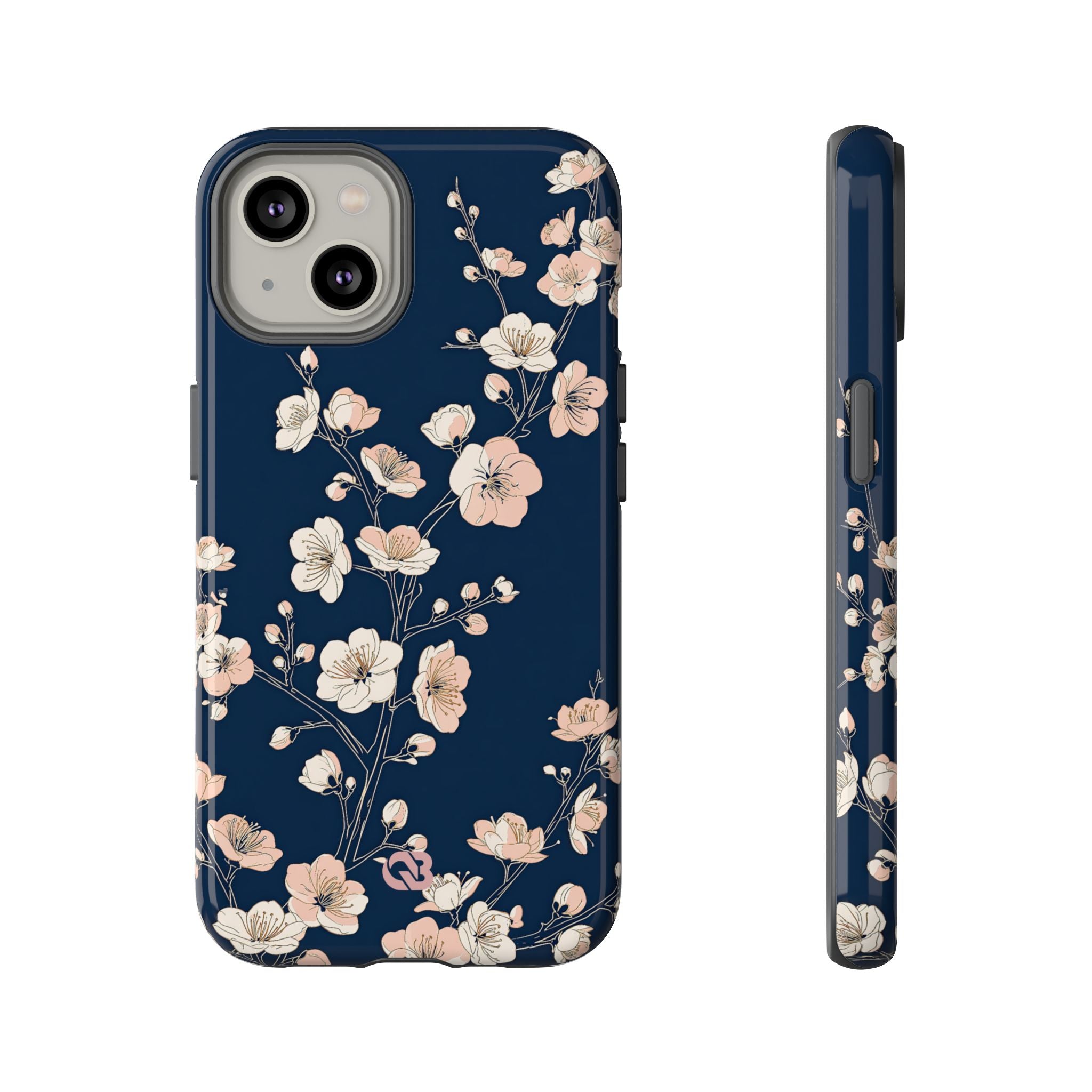 Blue Tough Phone Case for iPhone - Midnight Peach Sakura