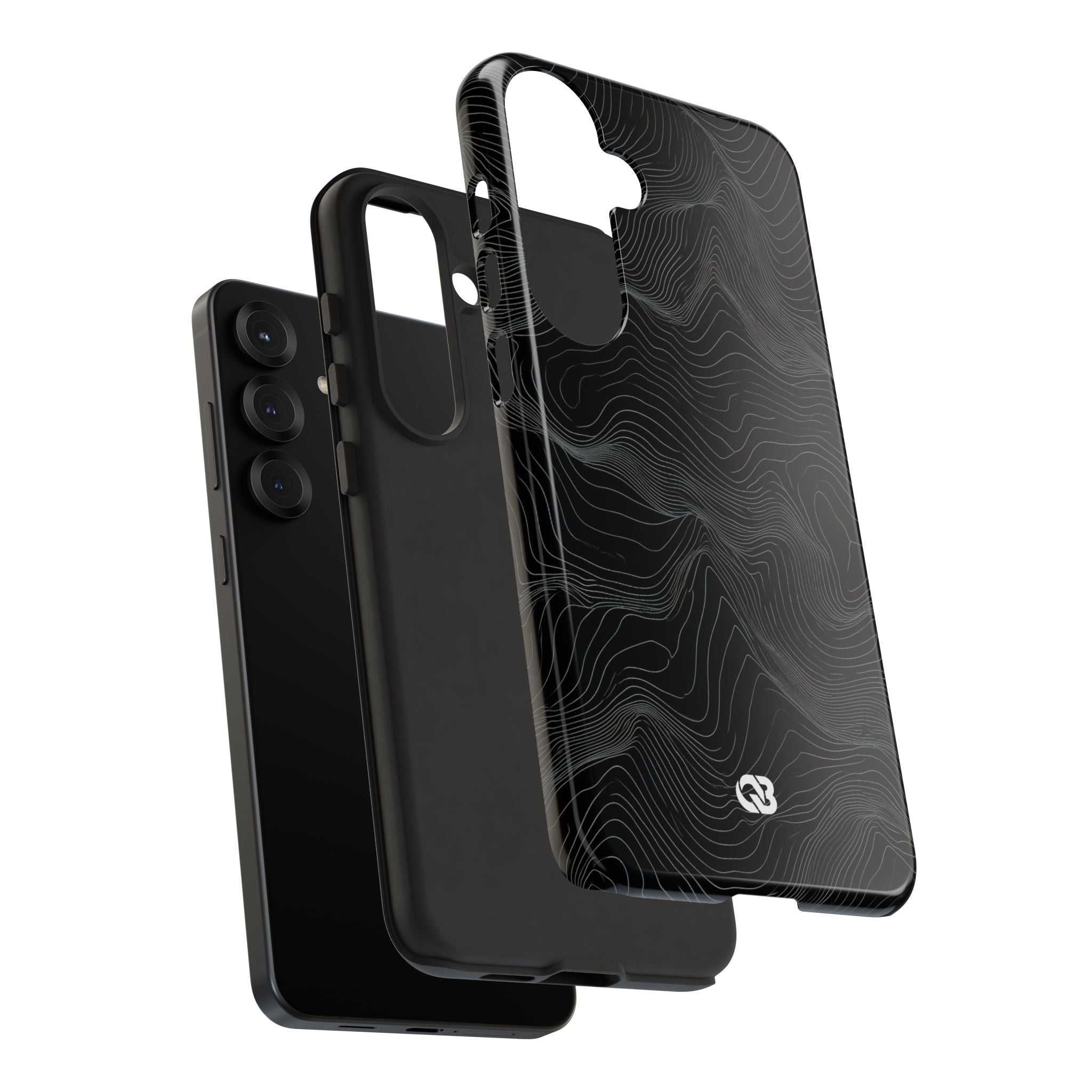 Black Tough Phone Case for Samsung - Obsidian Topo Wireframe