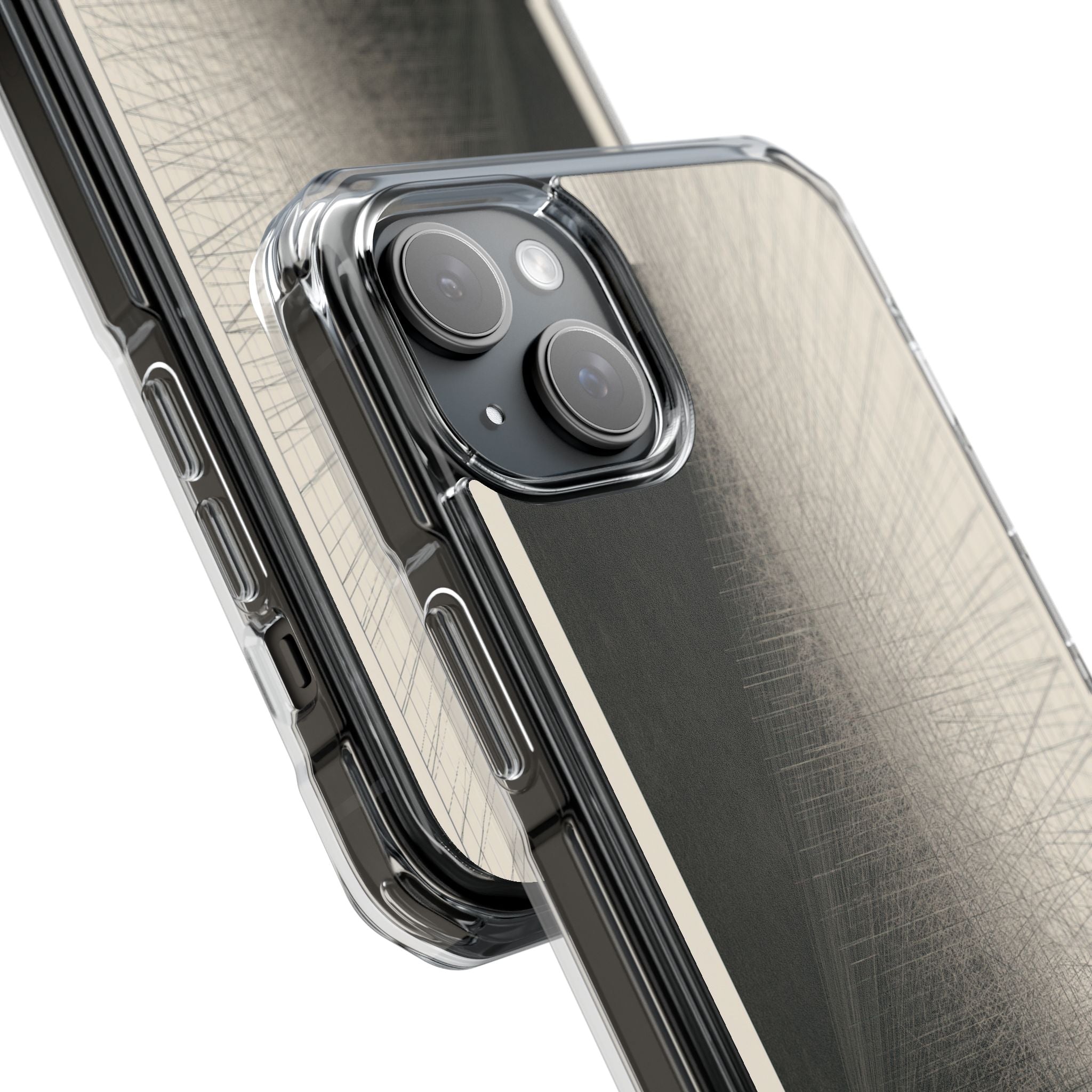 Beige Impact MagSafe Phone Case for iPhone - Brutalist Graphite Grid