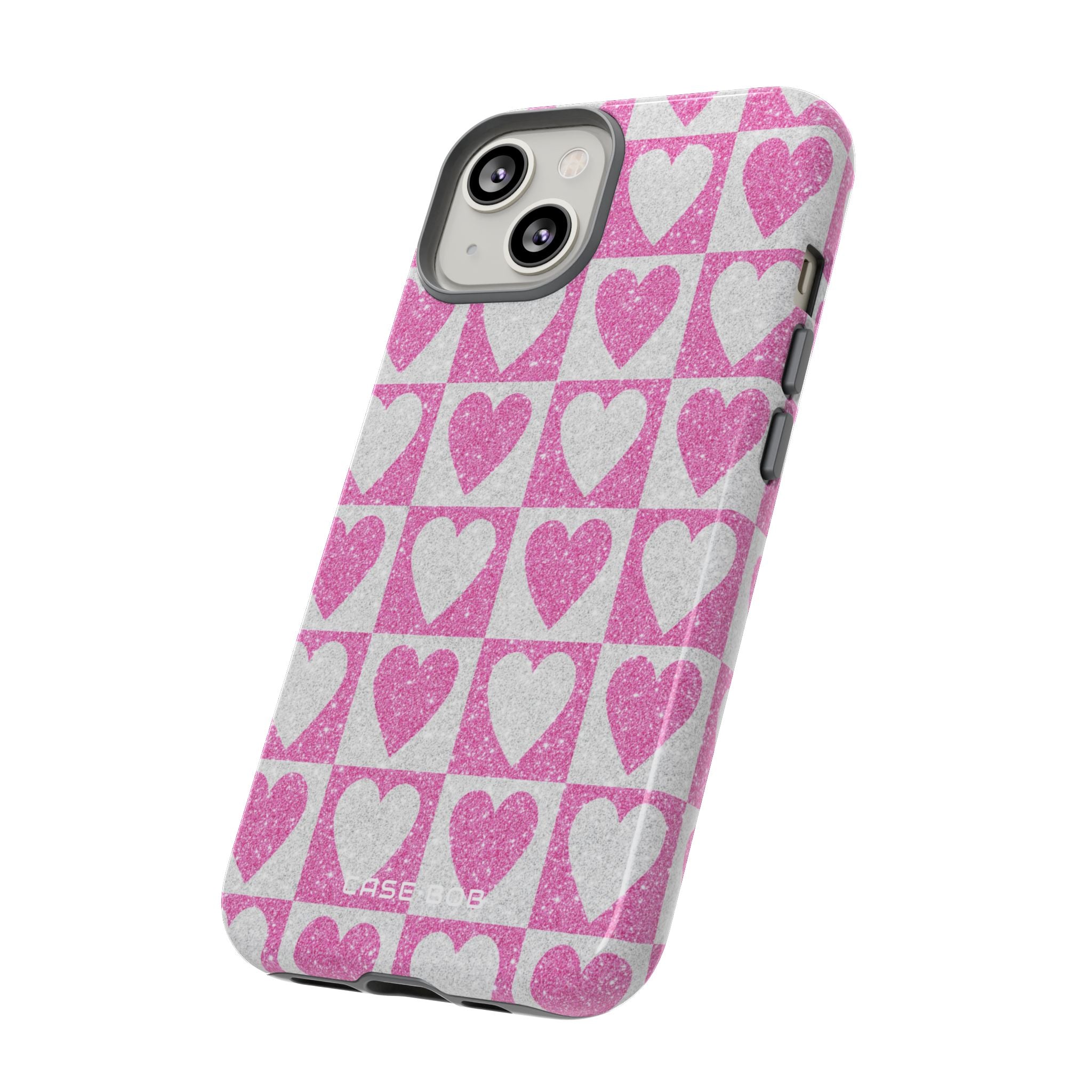 Glitter Heart Grid iPhone 14 Cover - Tough