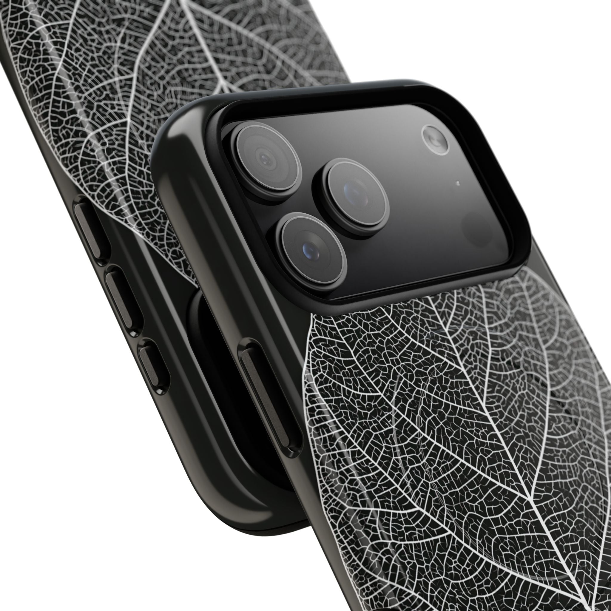Black Tough 2.0 Magsafe Phone Case for iPhone - Bleached Leaf Lattice