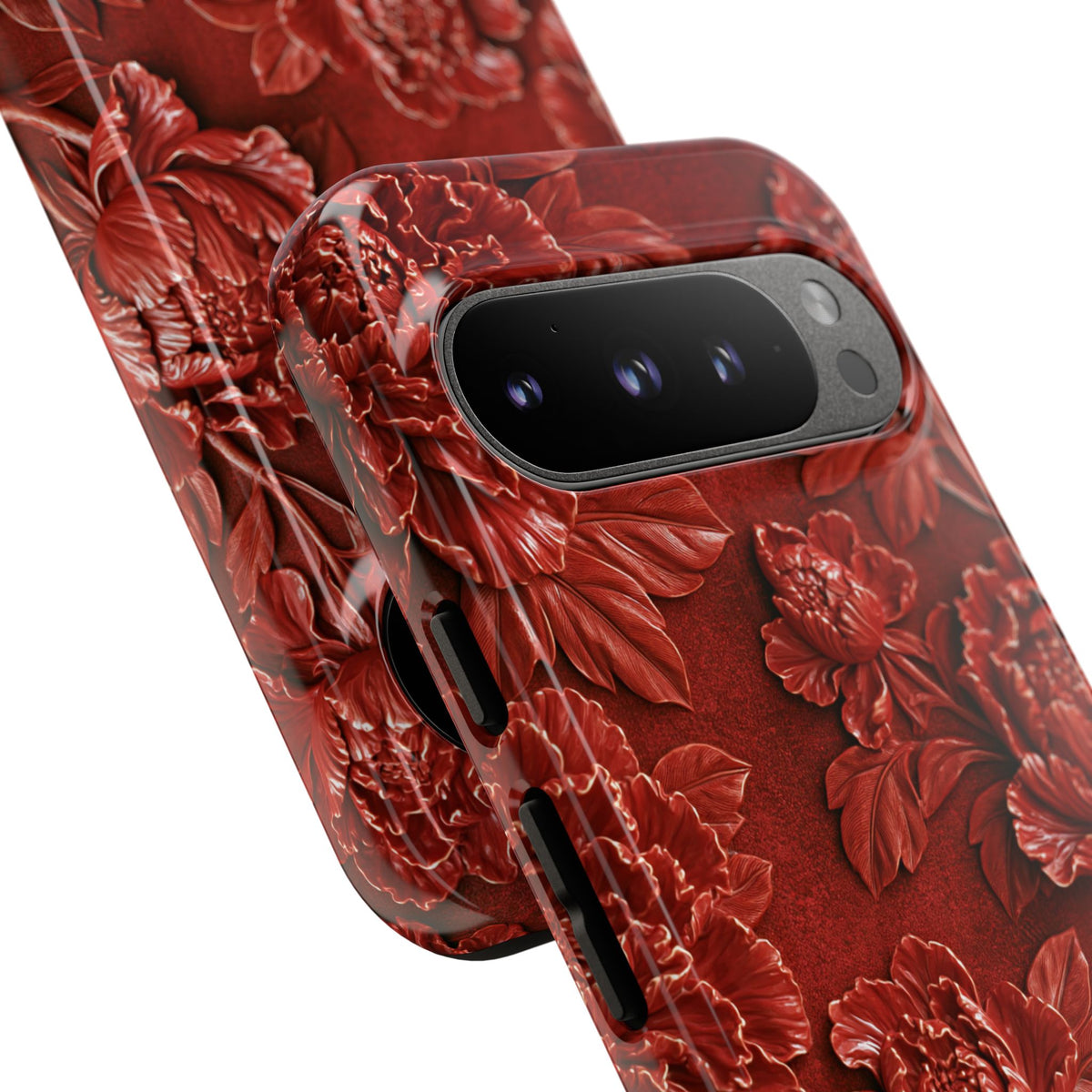 Cinnabar Peony Relief · Tough Phone Case for Pixel · Red