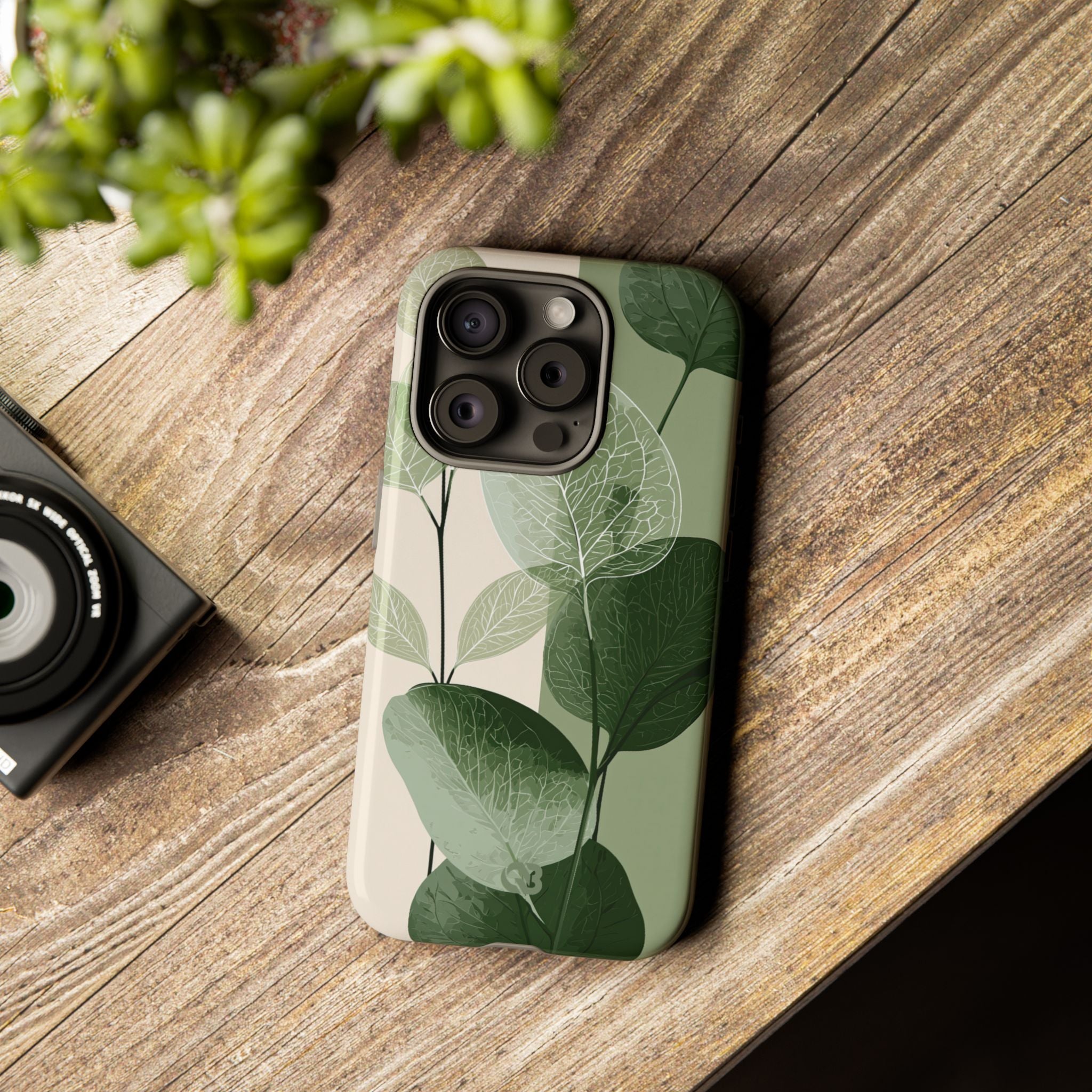 Green Tough Phone Case for iPhone - Sage Leaf Skeletals