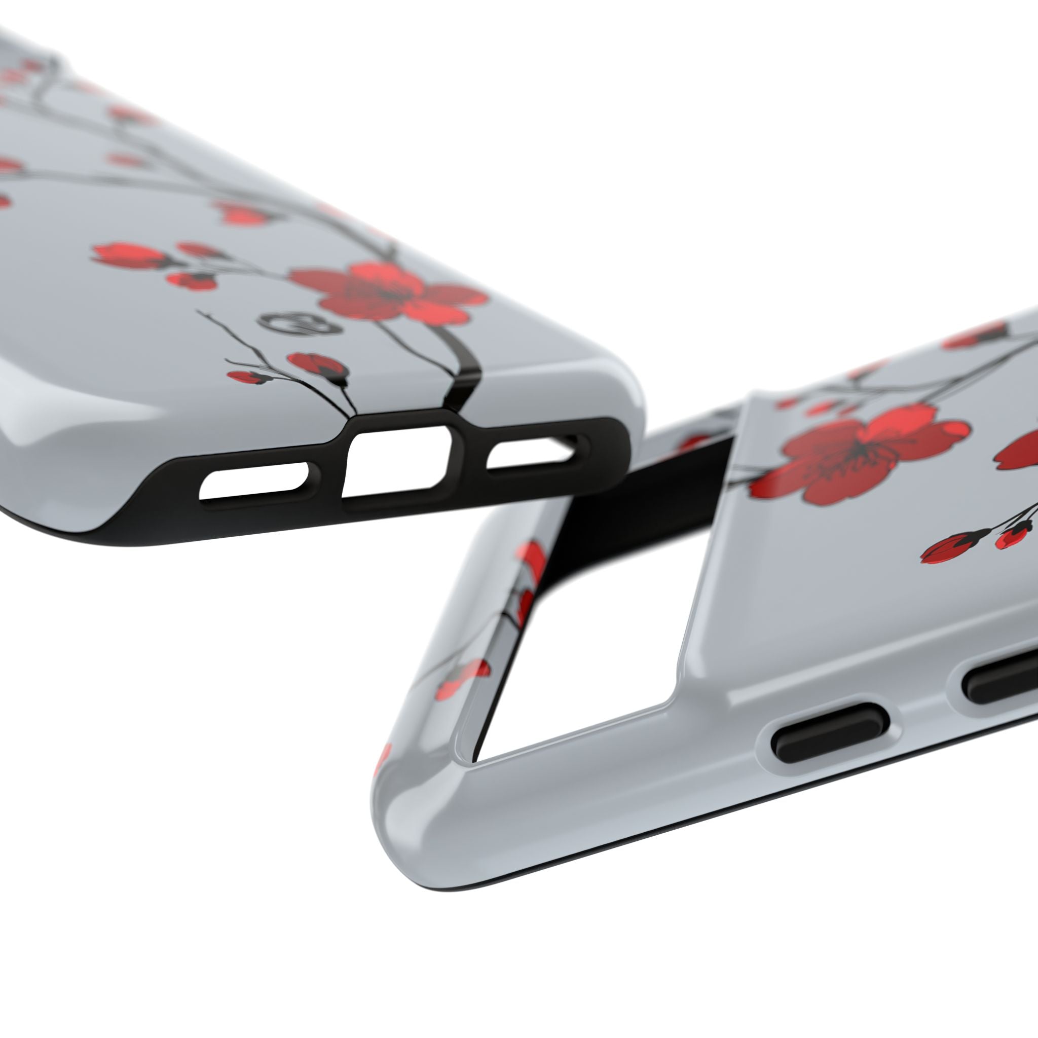 Grey Tough Phone Case for Google Pixel - Crimson Blossom Onyx