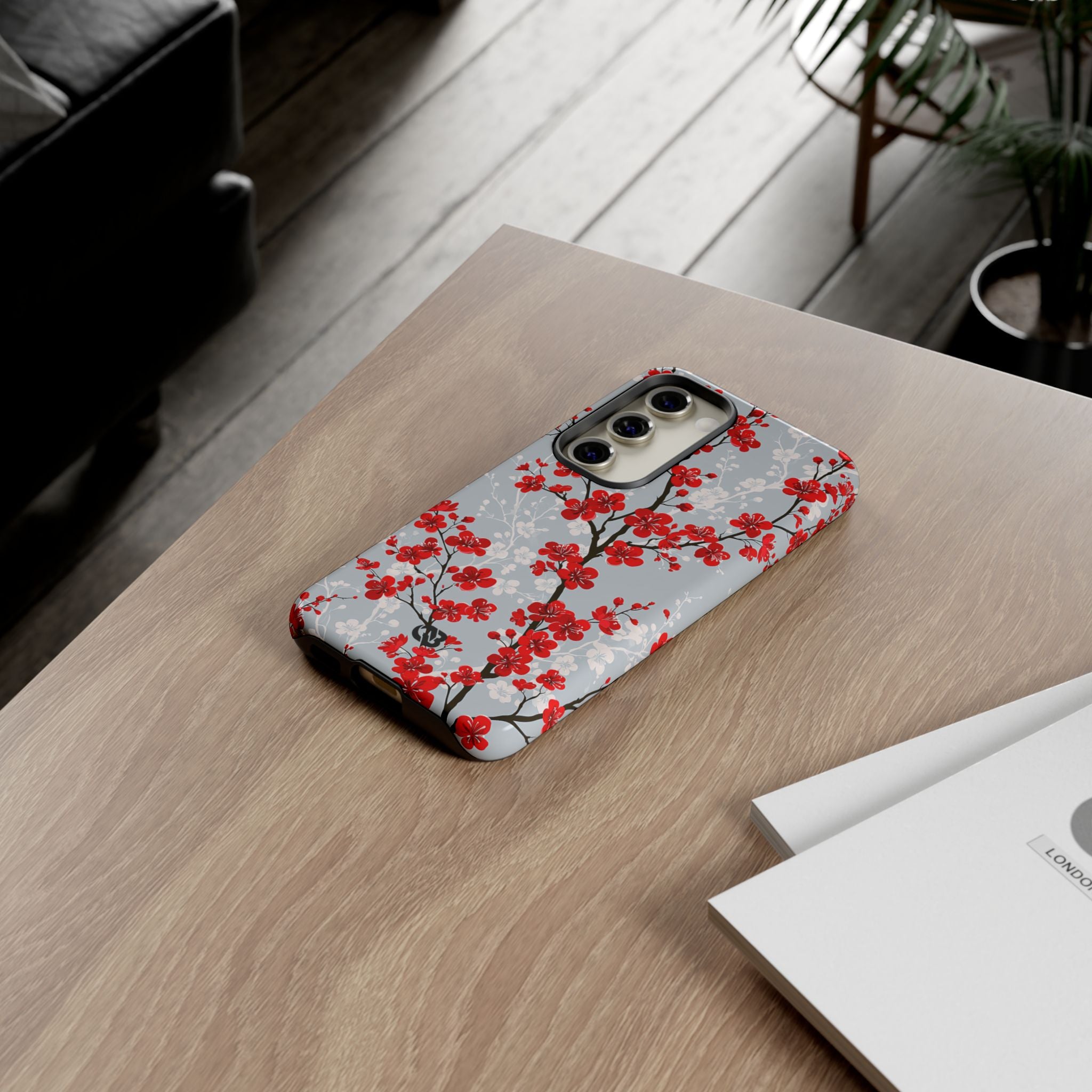 Grey Tough Phone Case for Samsung - Crimson Sakura Slate