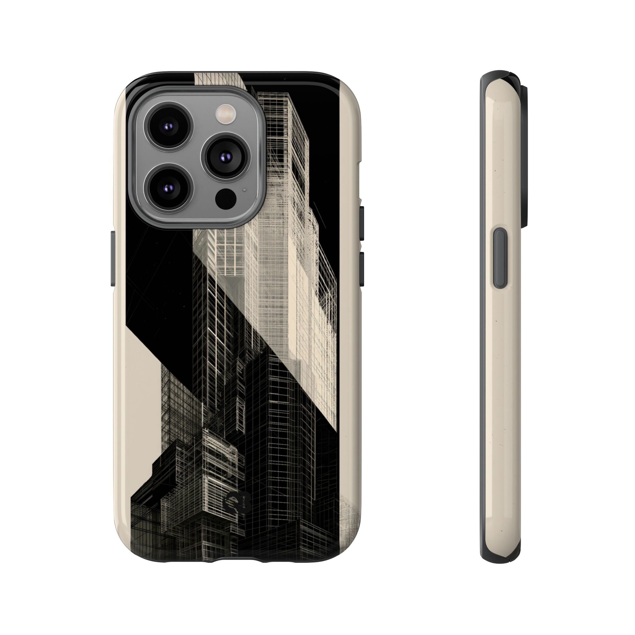 Beige Tough Phone Case for iPhone - Monolith Urban Grid