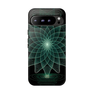 Green Tough Phone Case for Google Pixel - Cyan Signal Bloom