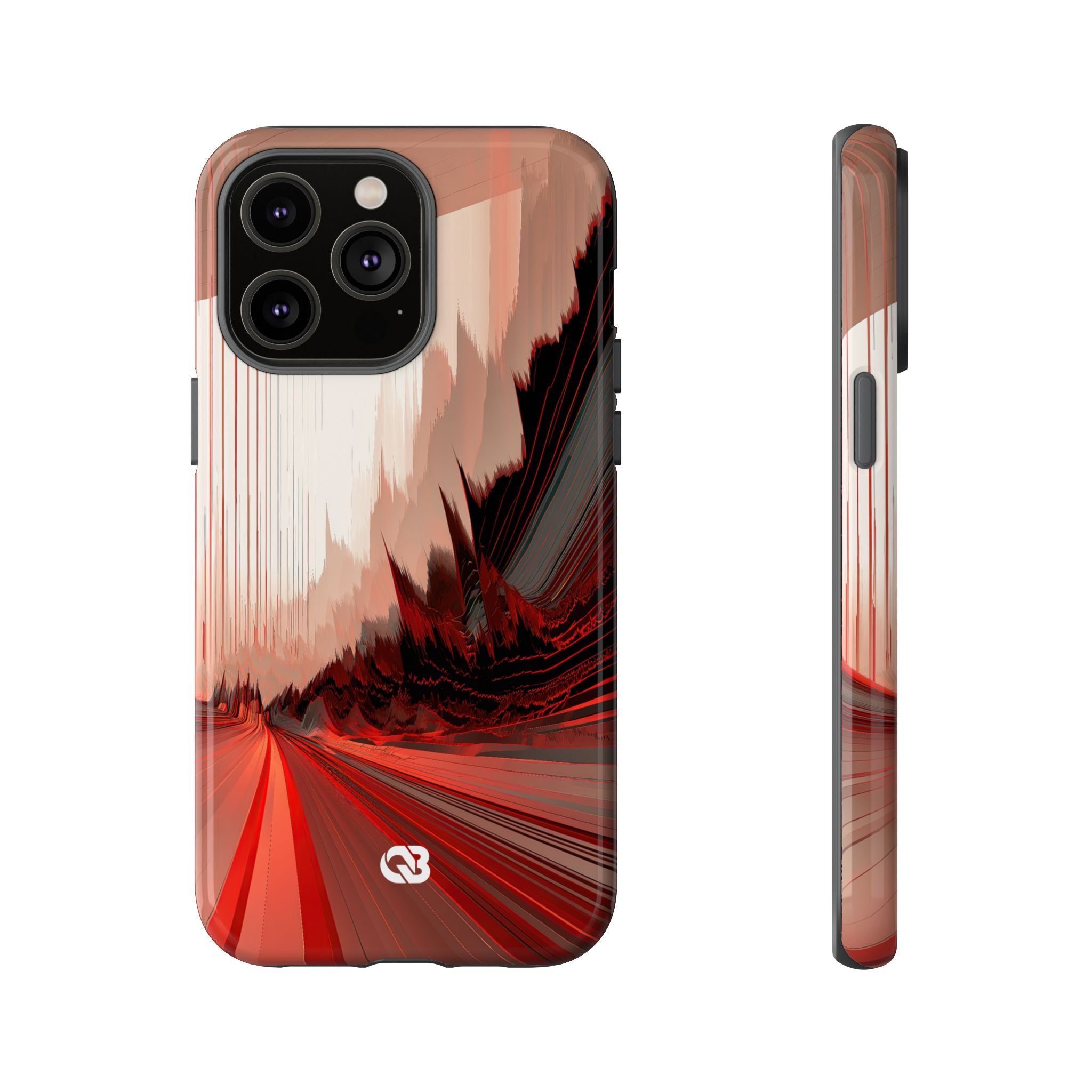 Red Tough Phone Case for iPhone - Crimson Pulse Horizon