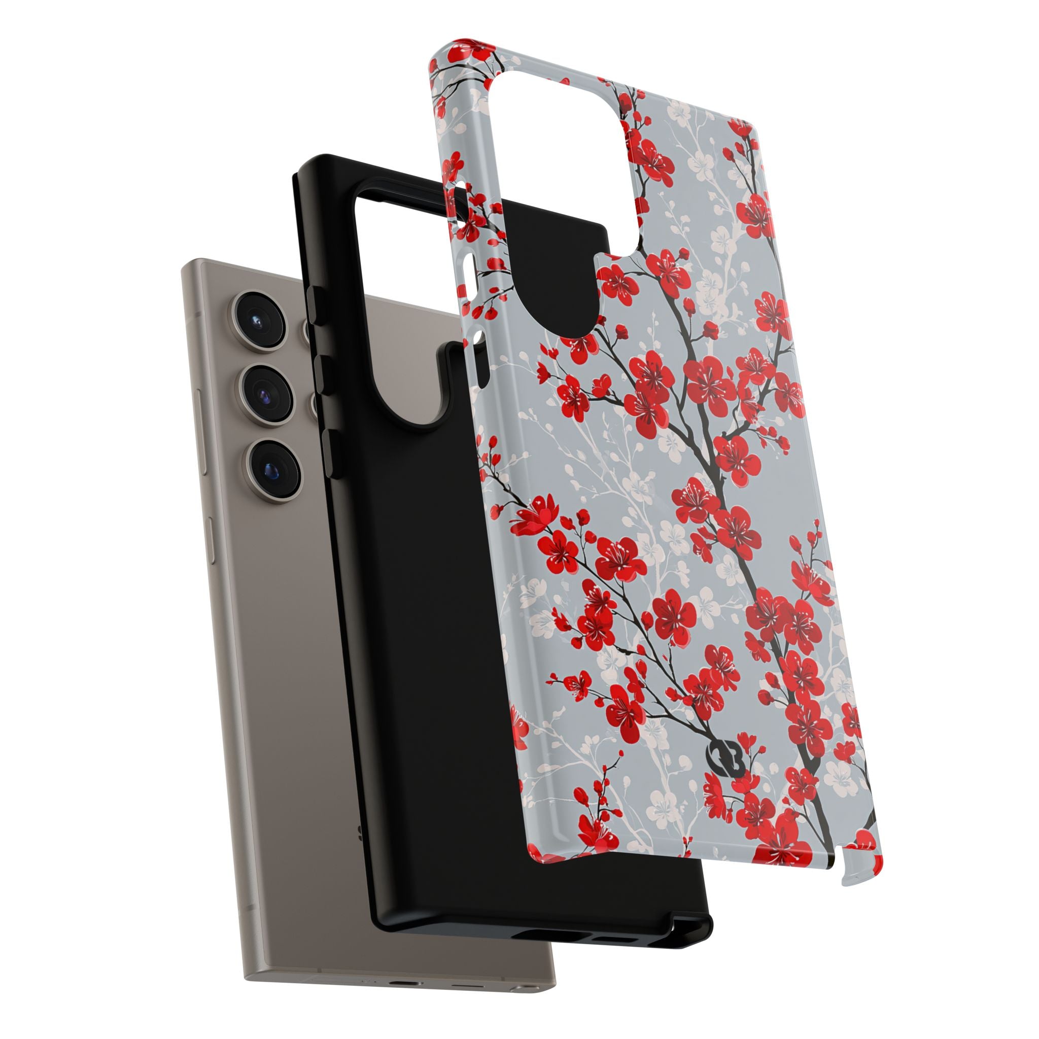 Grey Tough Phone Case for Samsung - Crimson Sakura Slate