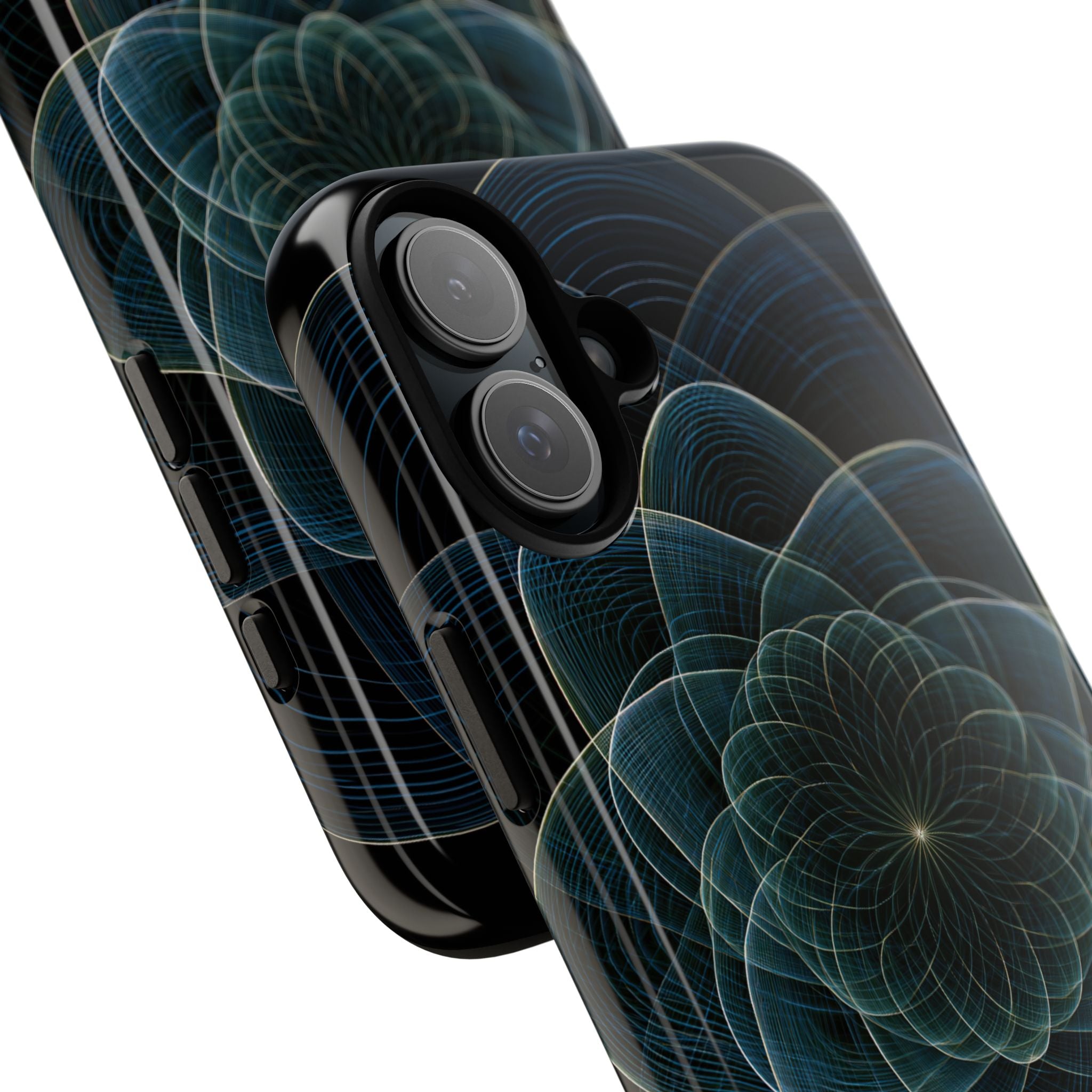 Blue Tough Phone Case for iPhone - Celestial Wireframe Bloom