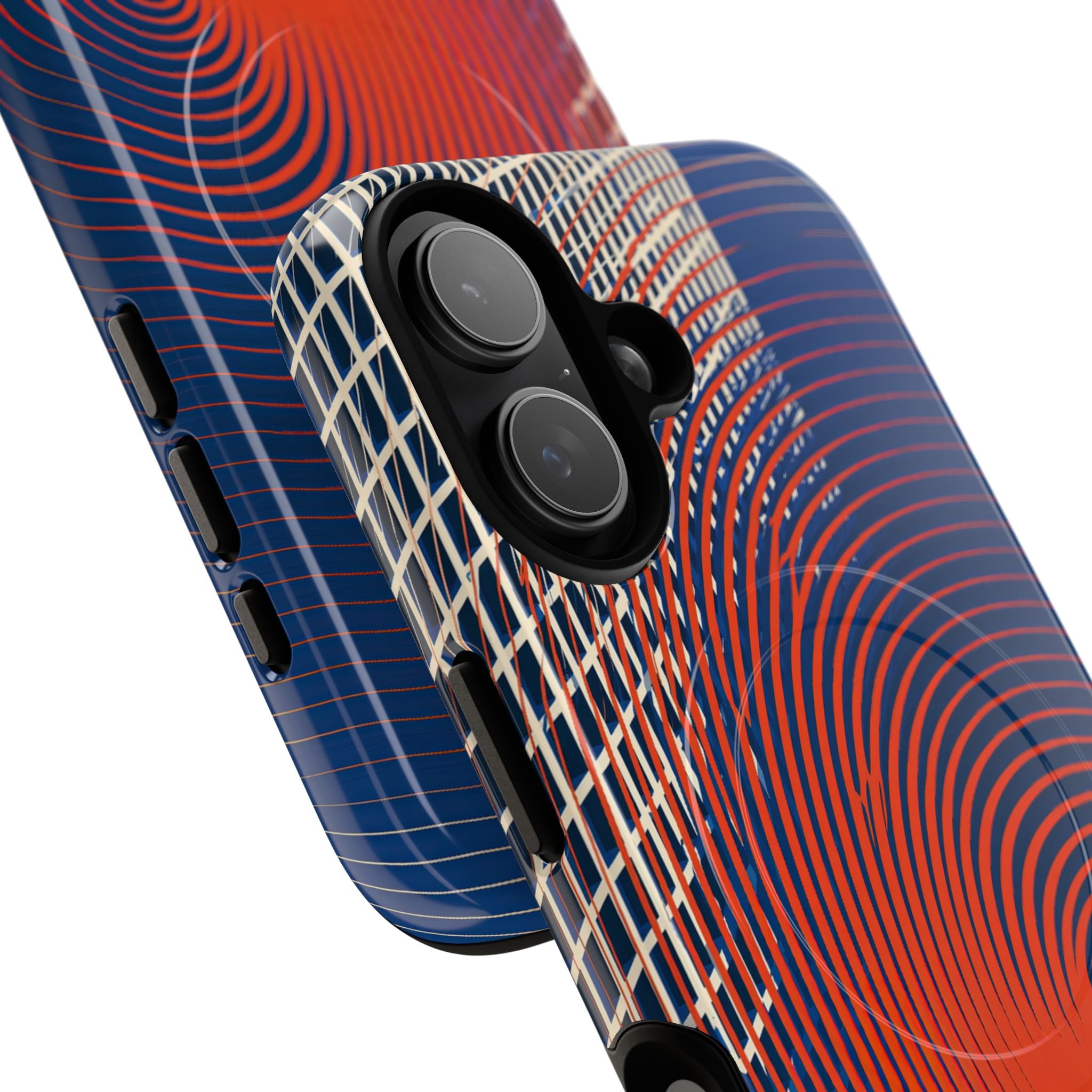 Blue Tough 2.0 Magsafe Phone Case for iPhone - Orange Orbit Grid