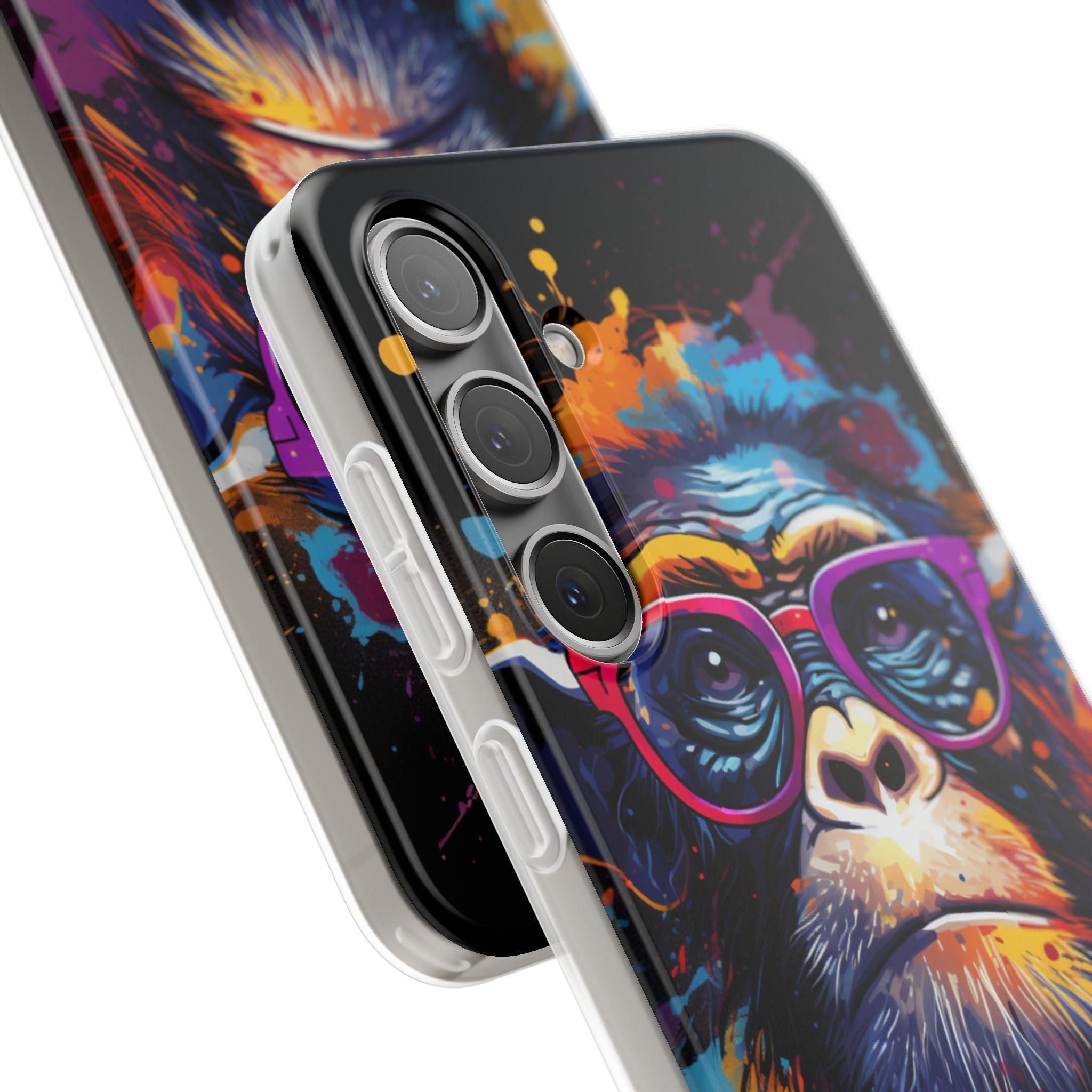 Neon Splatter Primate · Soft Telefoncover til Samsung