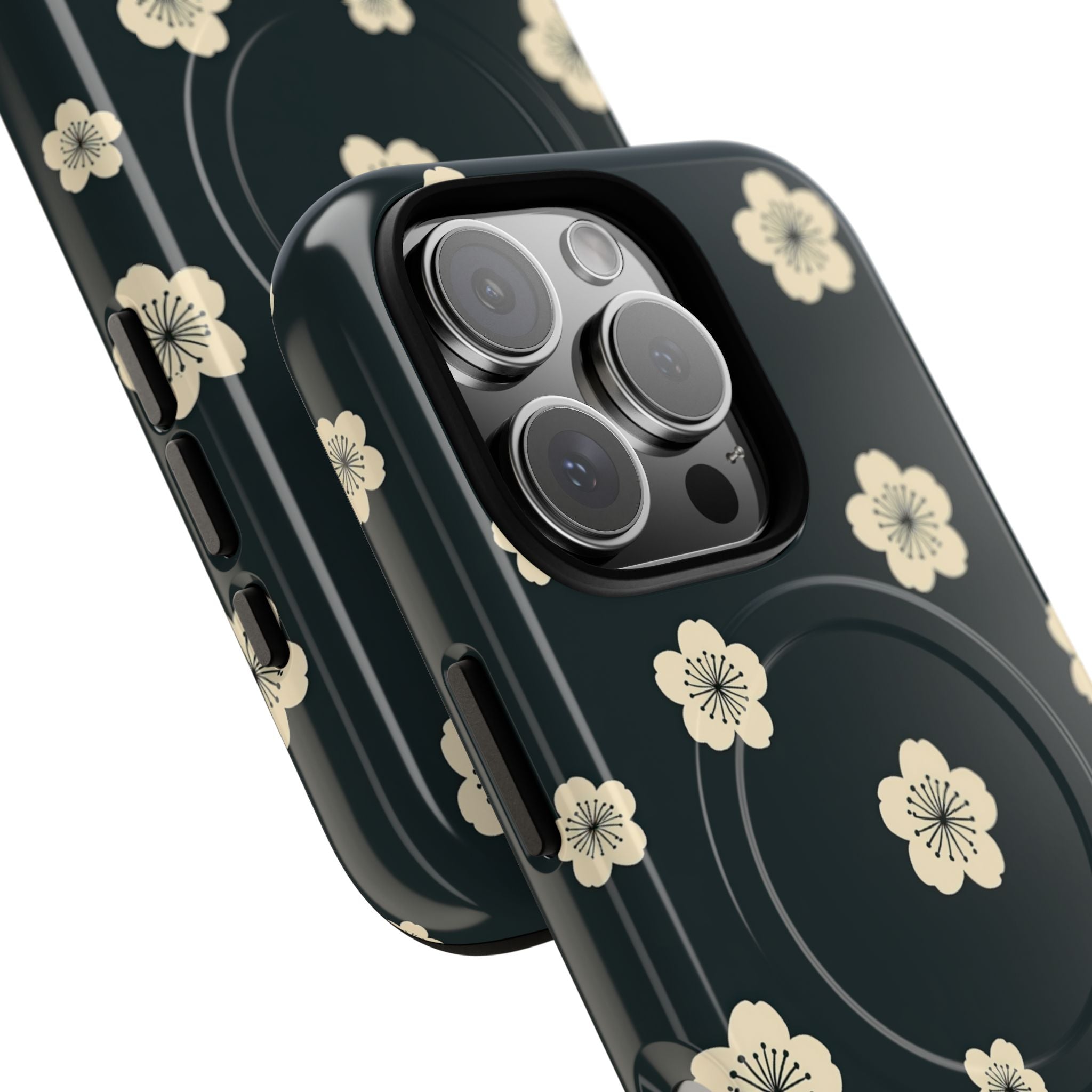 Teal Tough 2.0 Magsafe Phone Case for iPhone - Obsidian Cream Petals