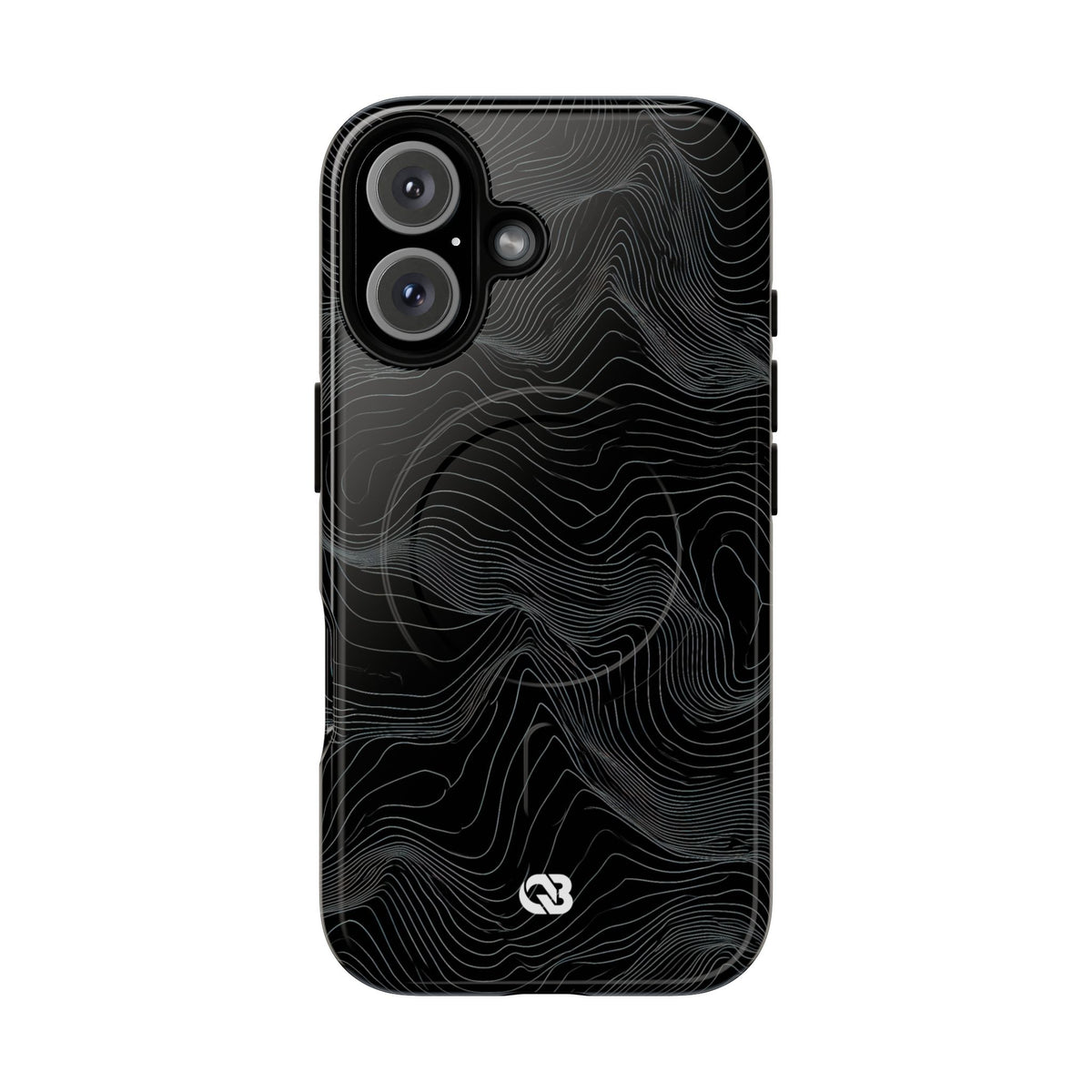 Black Tough 2.0 Magsafe Phone Case for iPhone - Obsidian Topo Wireframe