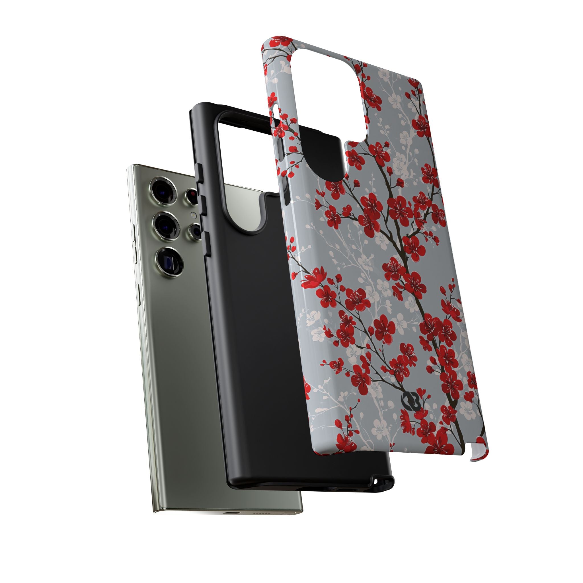 Grey Tough Phone Case for Samsung - Crimson Sakura Slate
