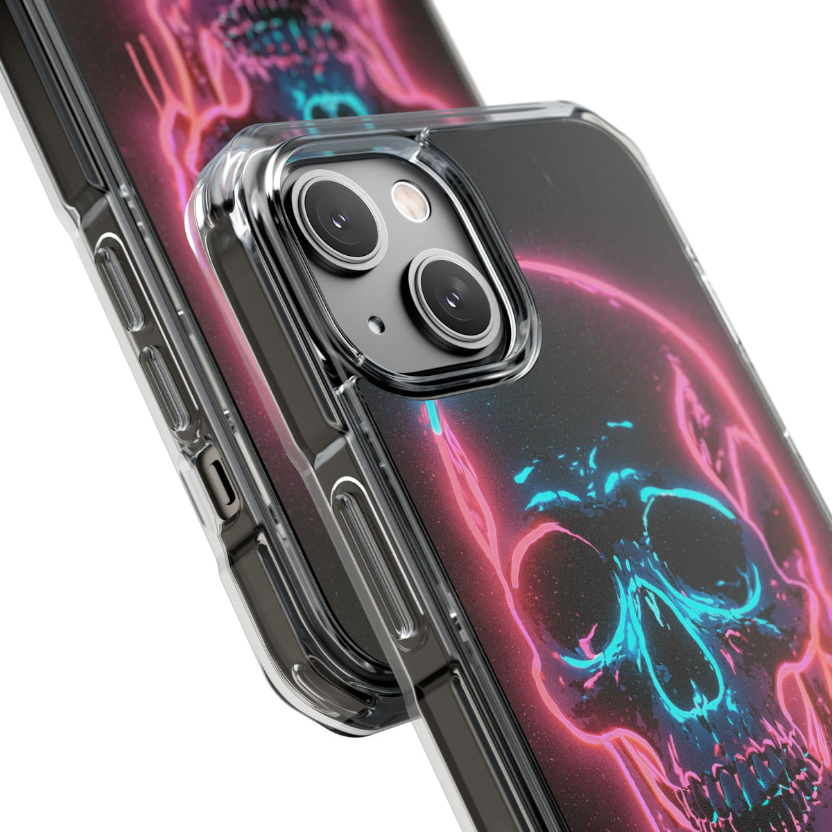 Neon Drip Skull · Clear Impact Magnetic Phone Case for iPhone · Black