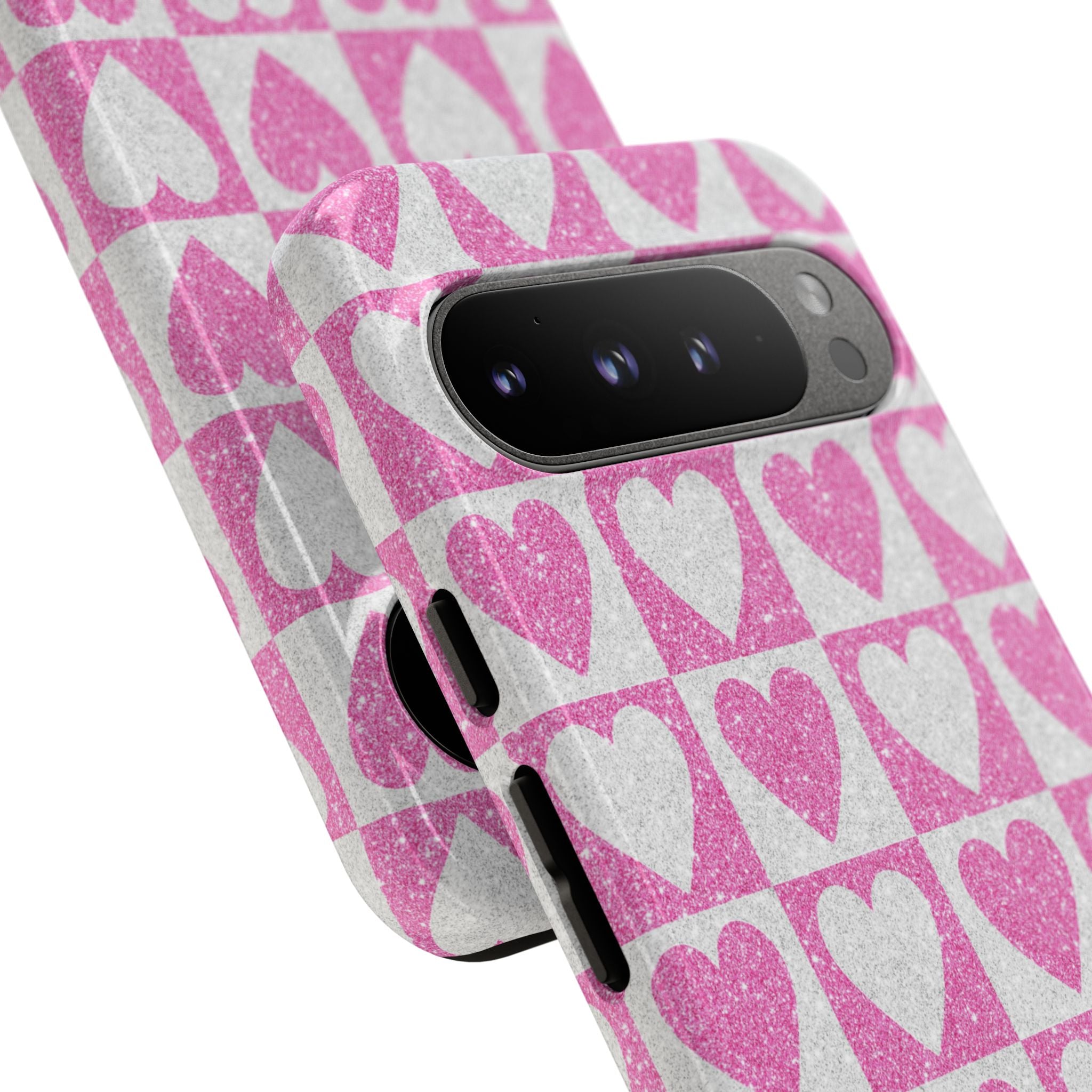 Glitter Heart Grid Google Pixel 9 Pro XL Case - Tough