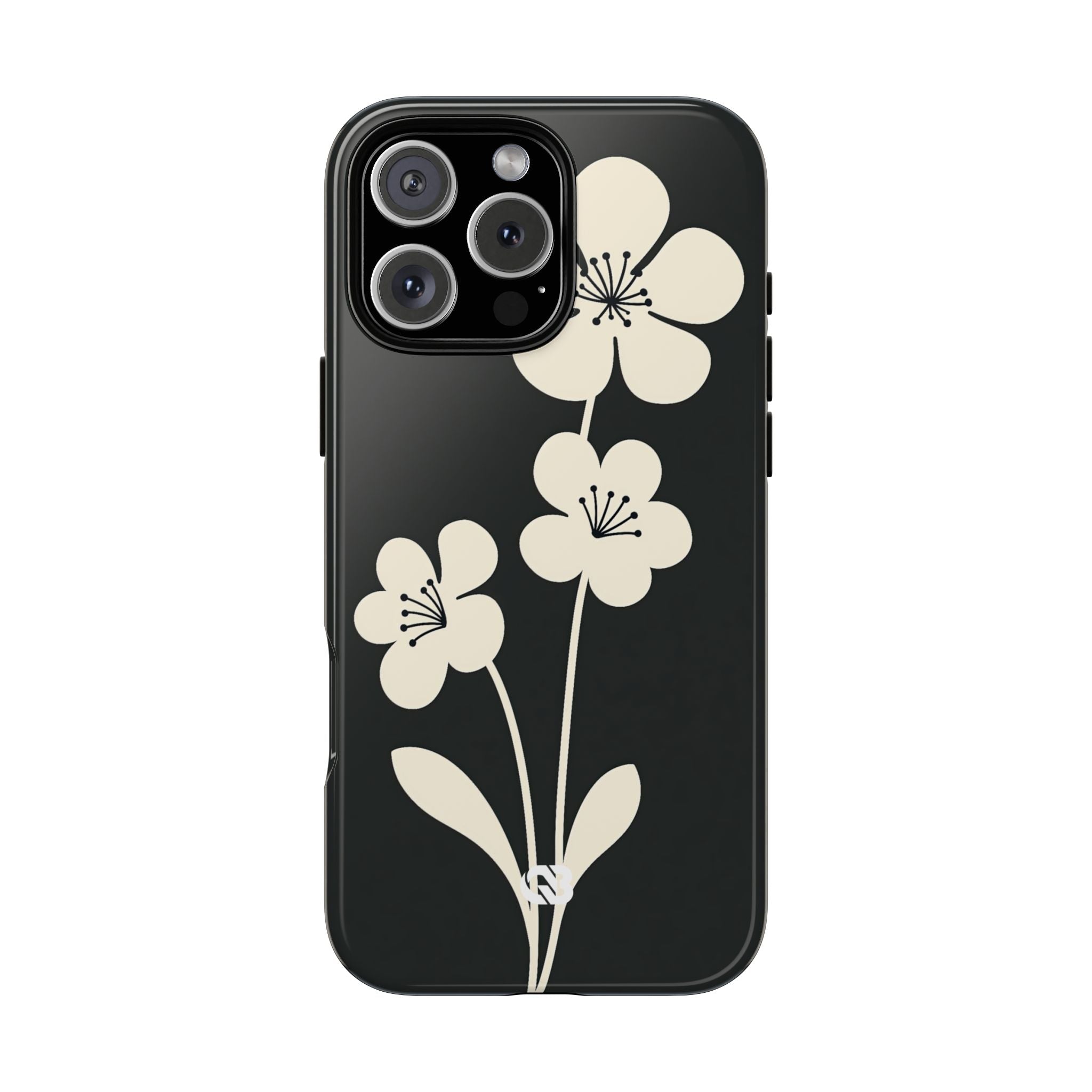 Black Tough Phone Case for iPhone - Obsidian Cream Bloom