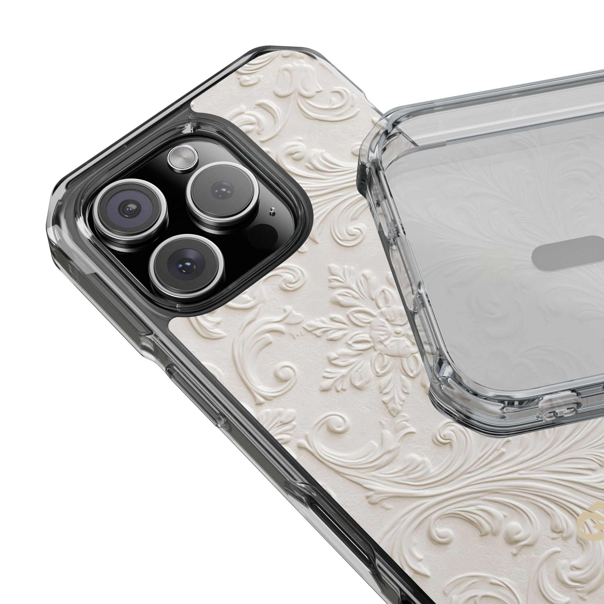 White Impact MagSafe Phone Case for iPhone - Alabaster Floral Relief