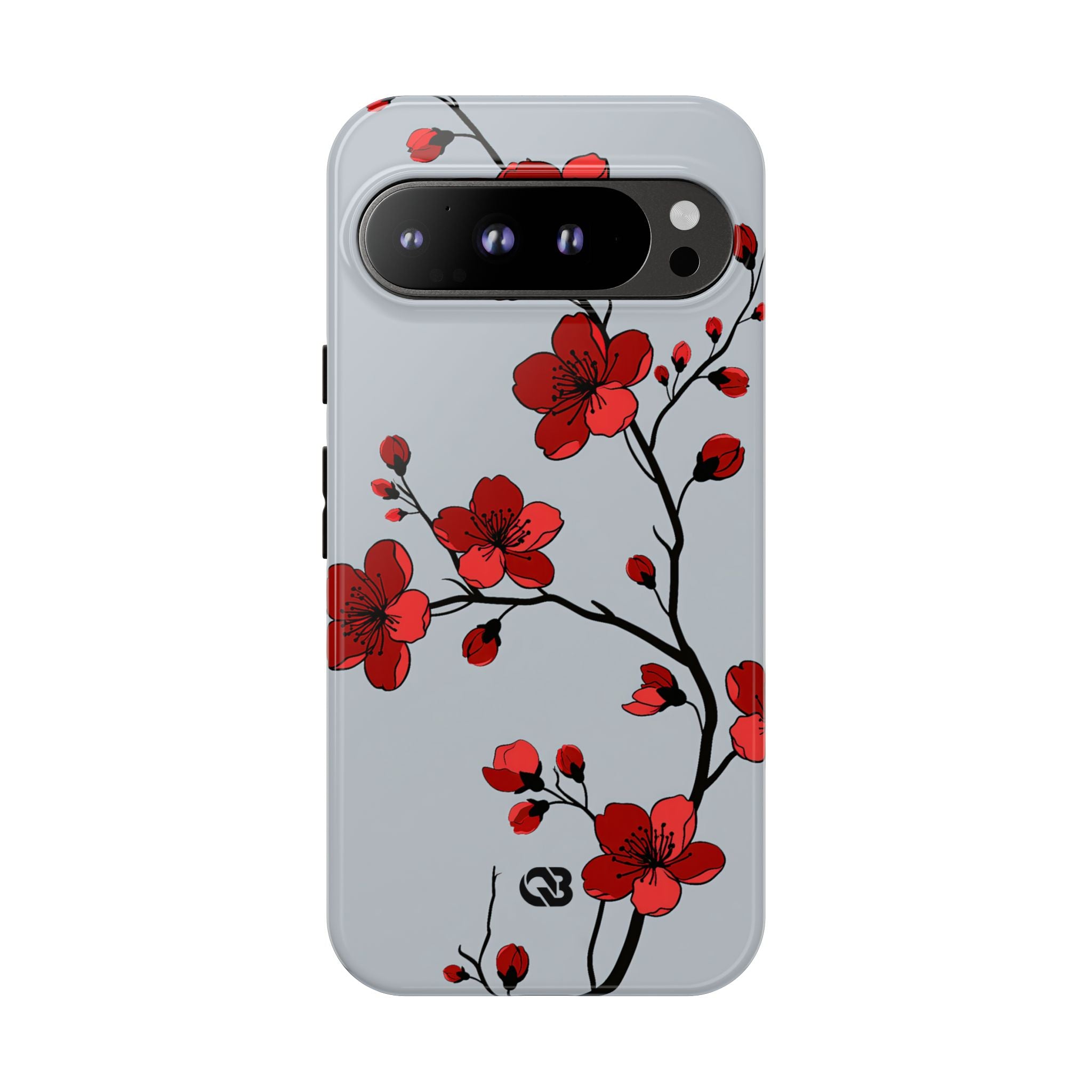 Grey Tough Phone Case for Google Pixel - Crimson Blossom Onyx