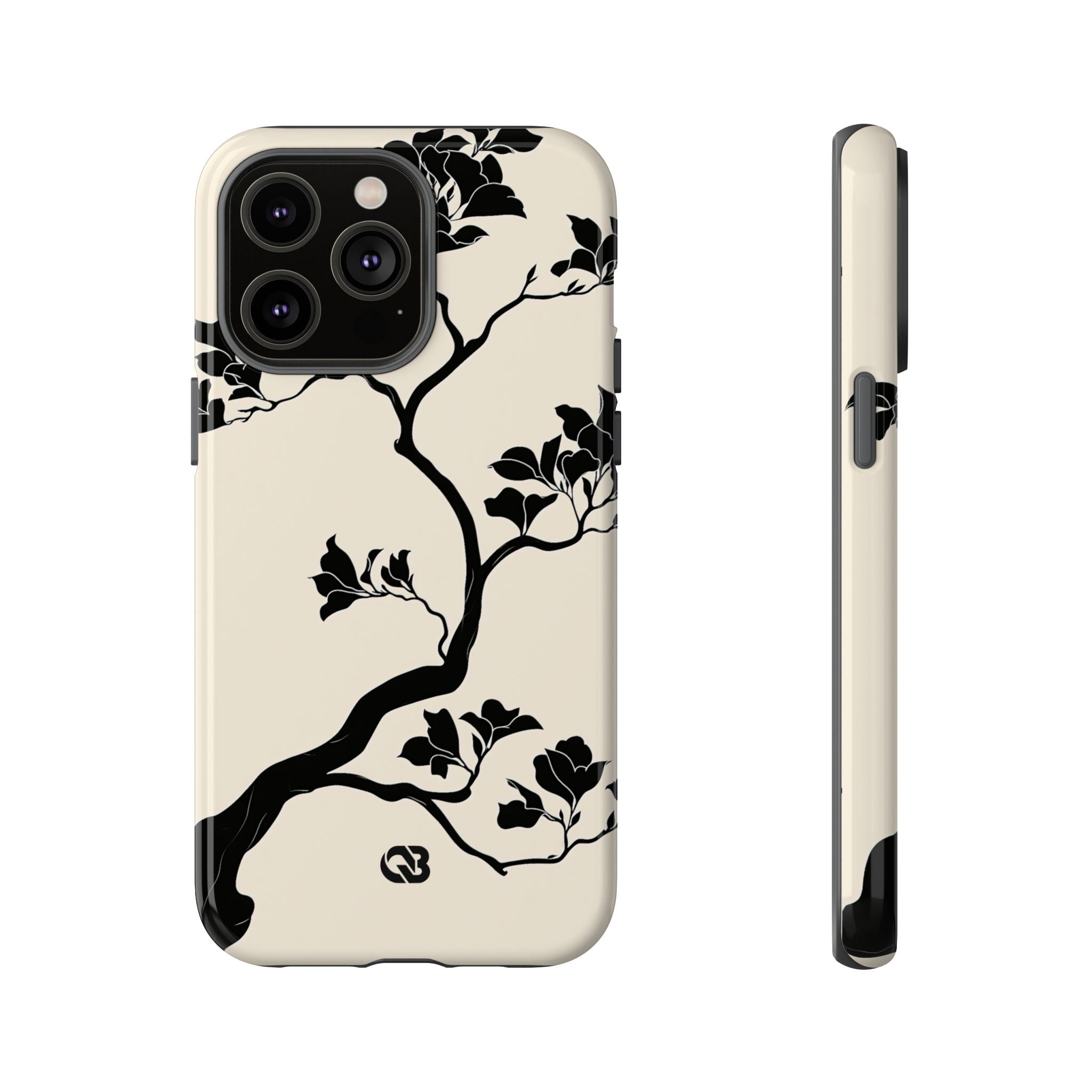 Beige Tough Phone Case for iPhone - Obsidian Bonsai Silhouette
