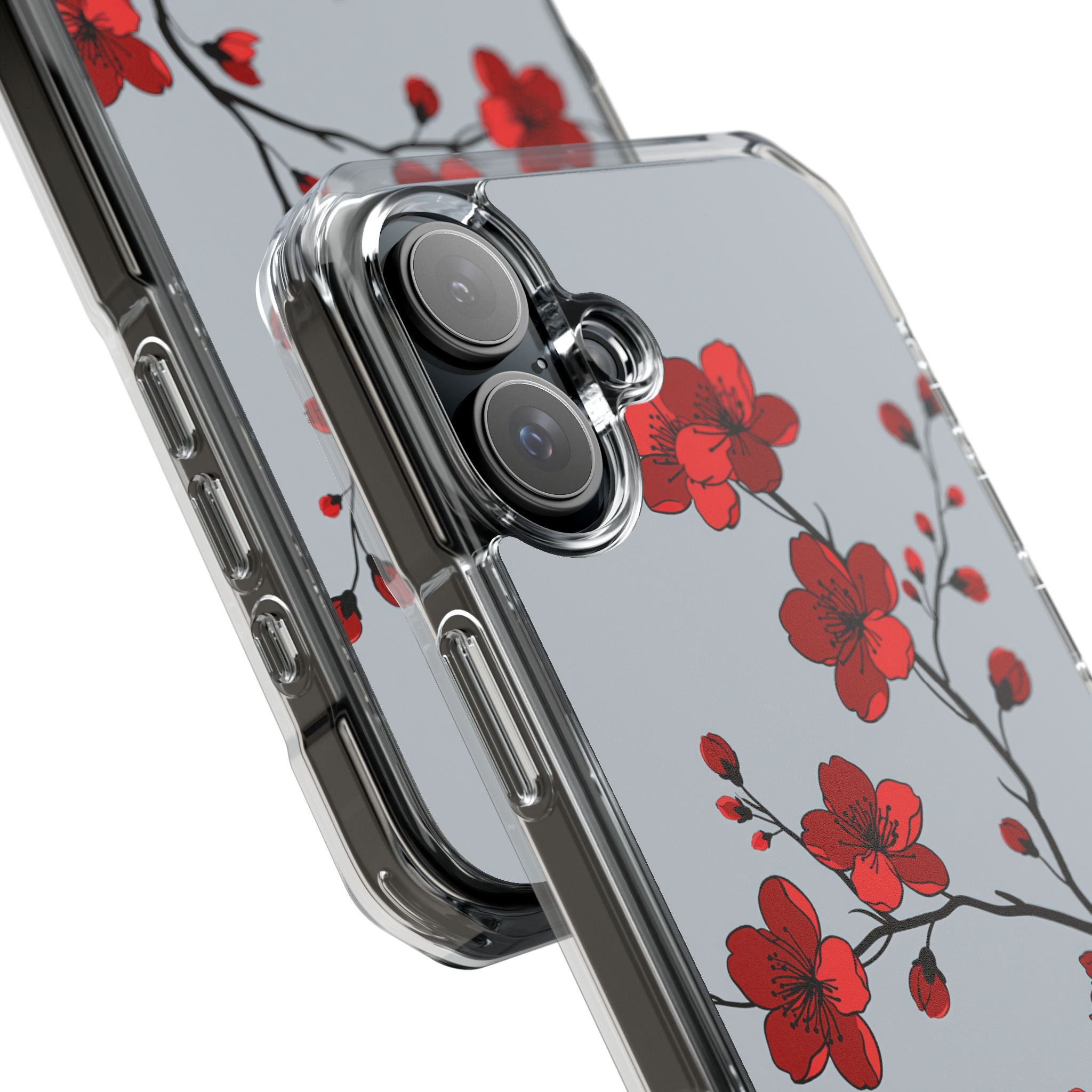 Grey Impact MagSafe Phone Case for iPhone - Crimson Blossom Onyx