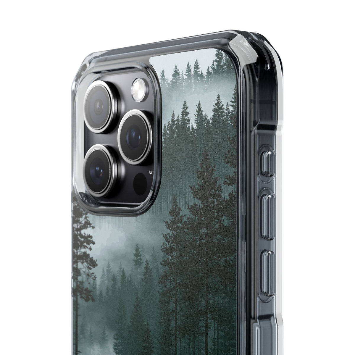 Misty Pine Reflections · Clear Impact Magnetic Phone Case for iPhone · Green